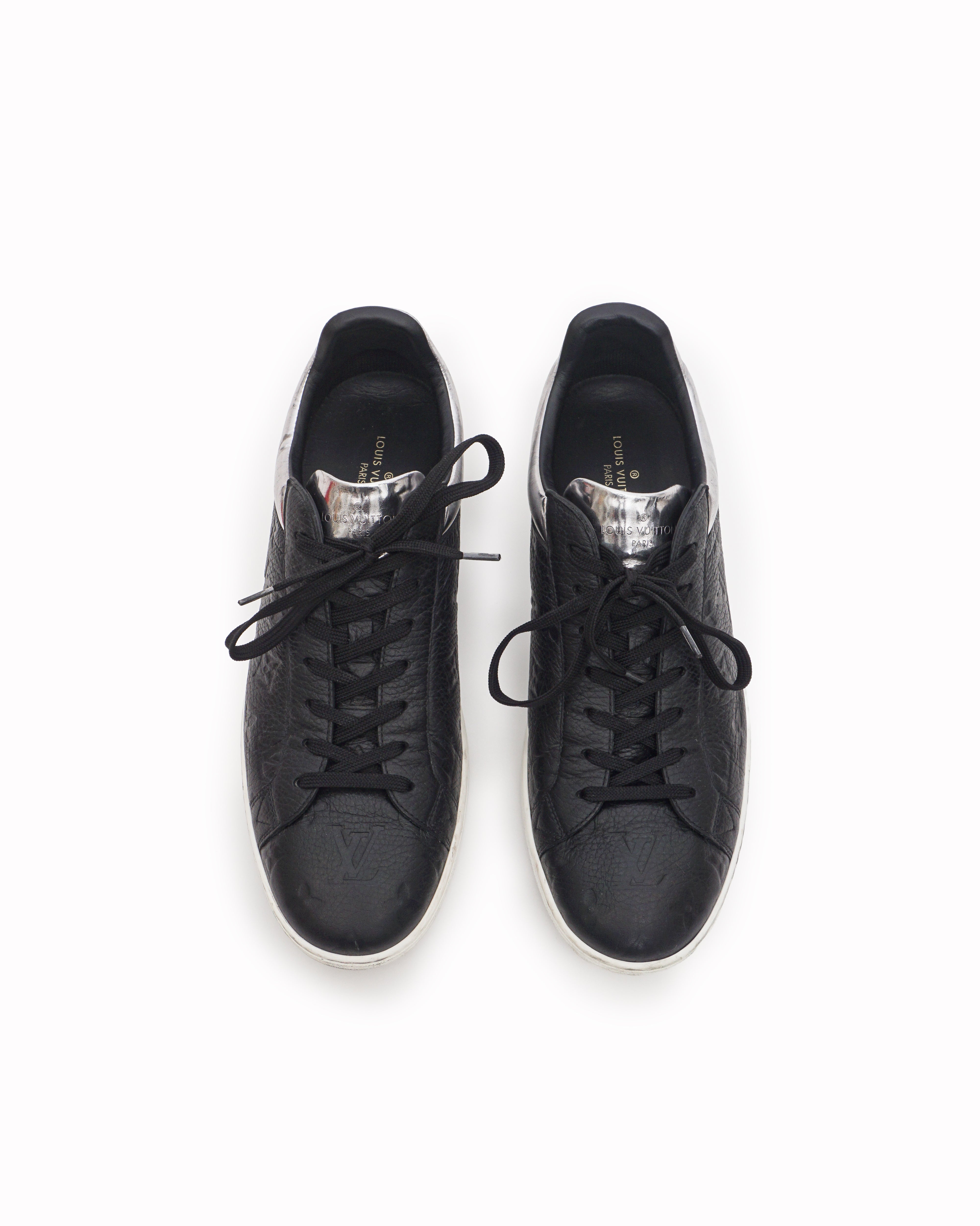 Louis Vuitton Black Embossed Monogram Leather Low-Top Sneakers
