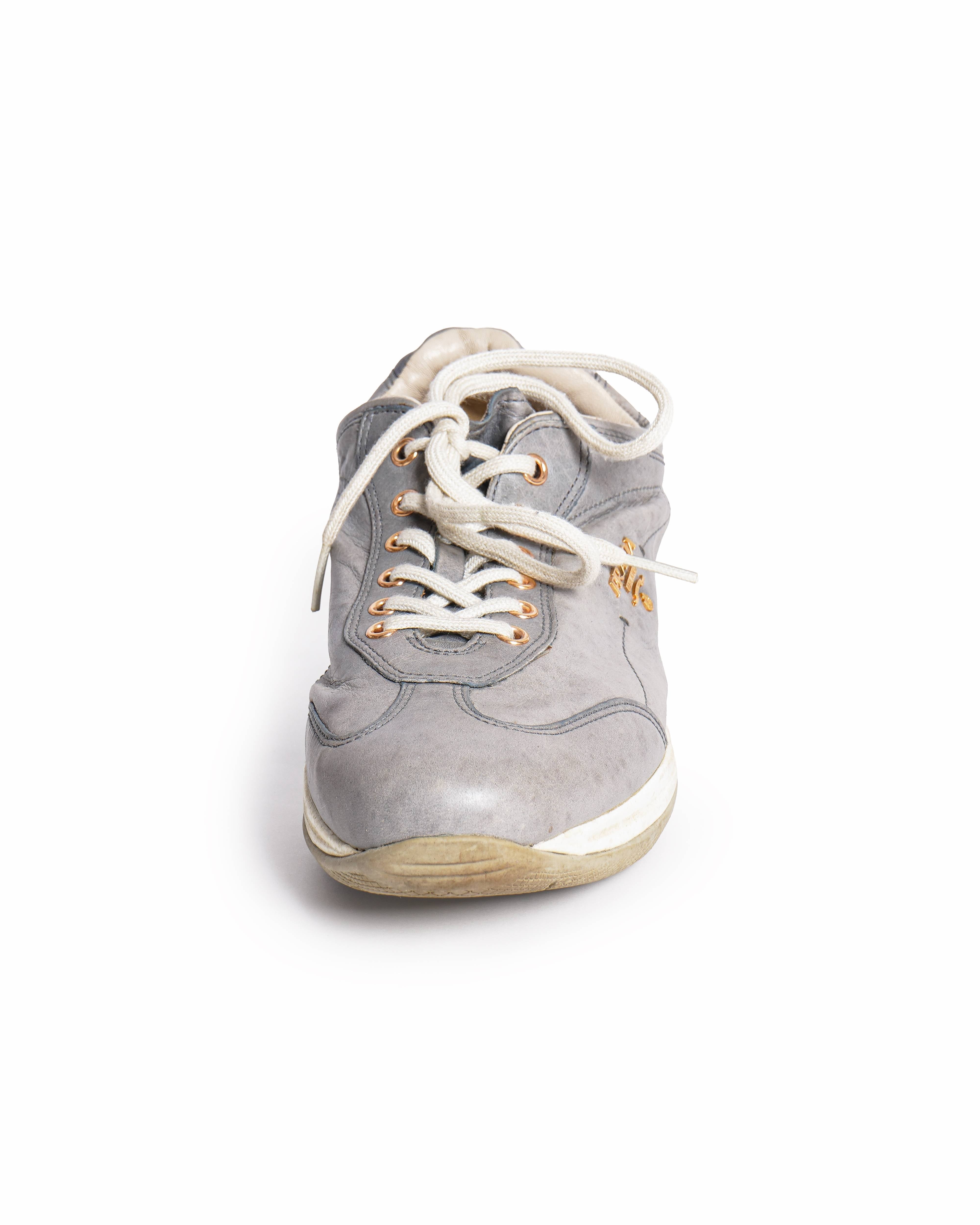Prada Sport Grey Leather Lace Up Sneakers