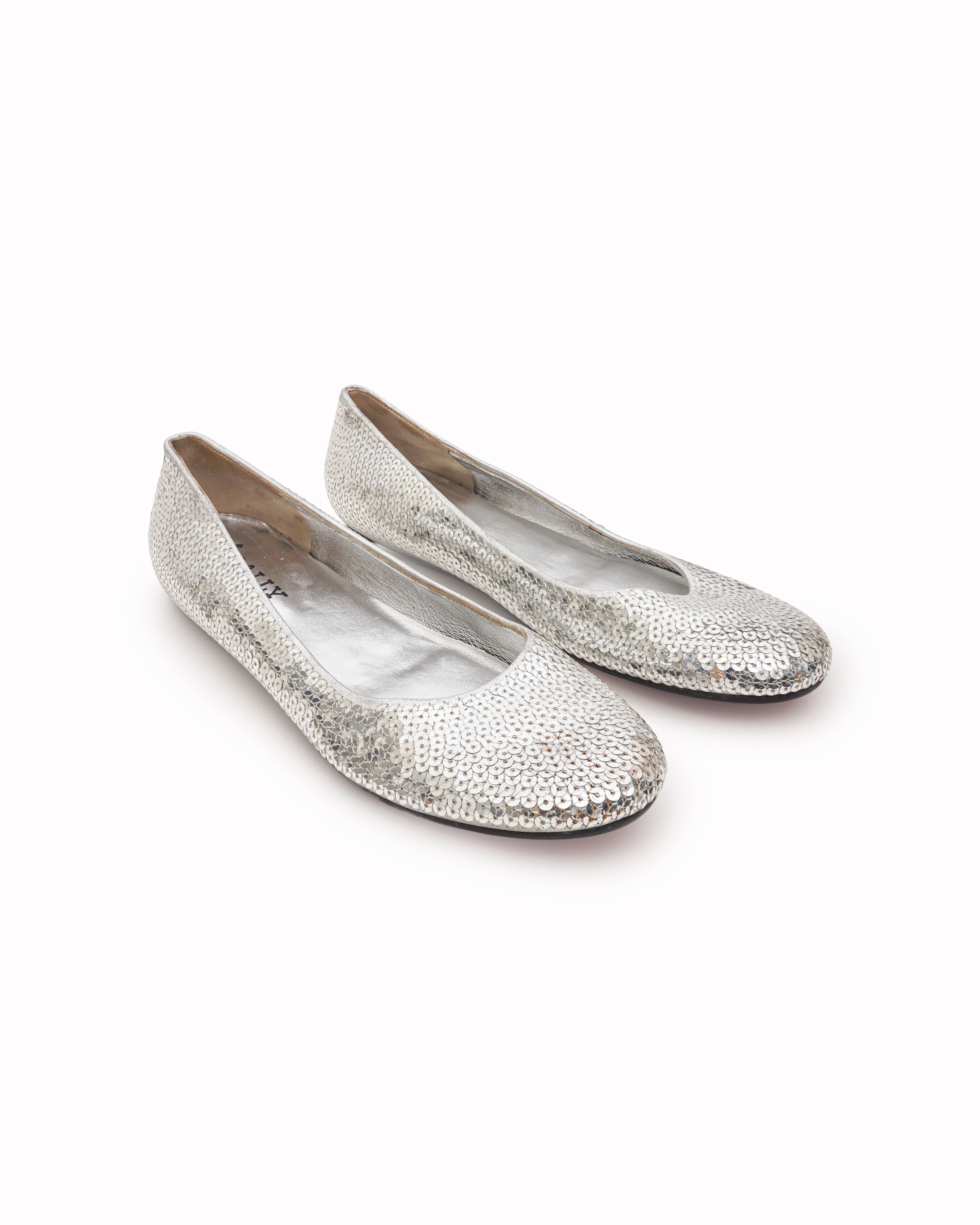 Bally Lumia Silver Sequined Leather Ballet Flats