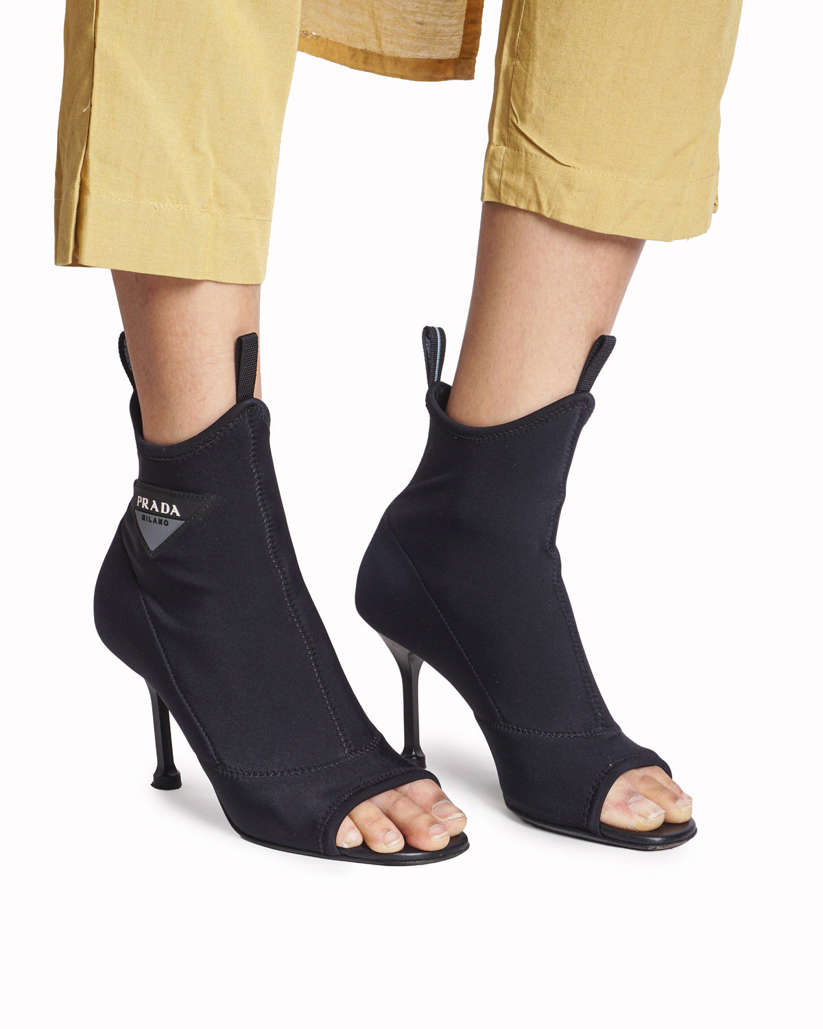 Prada Black Neoprene Open-Toe Sock Boots