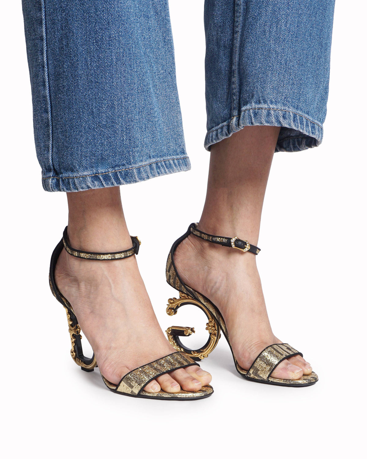Dolce & Gabbana Keira DG Baroque High-Heel Sandals in Gold Lurex