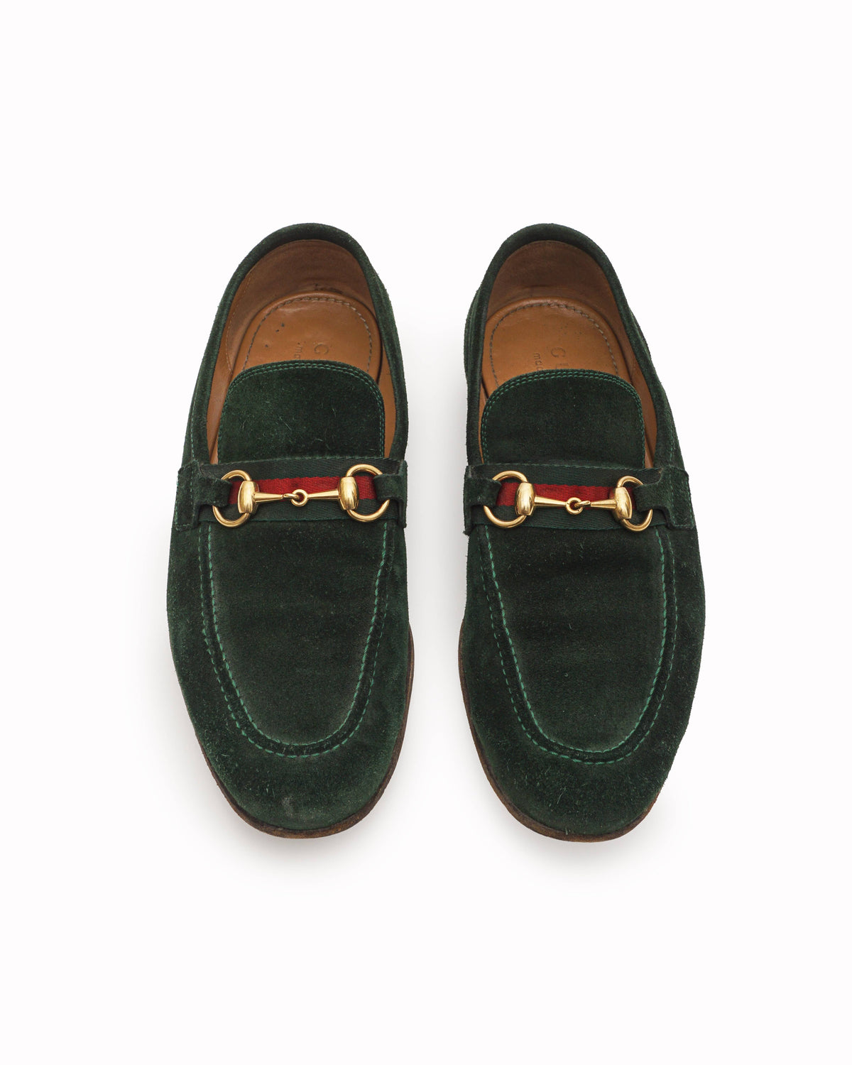 Gucci Green Suede Jordaan Horsebit Loafers