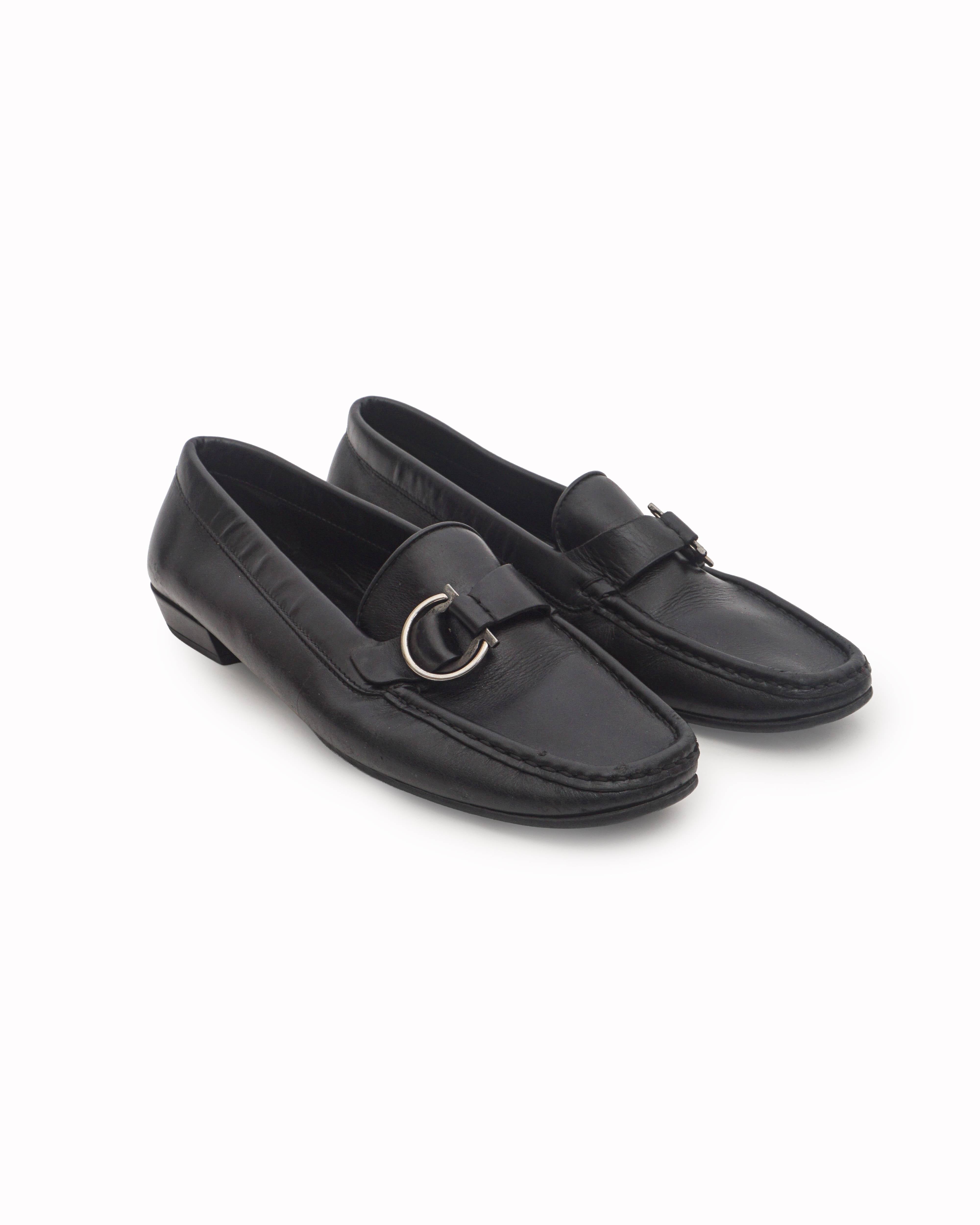 Salvatore Ferragamo Black Leather Gancini Bit Loafers