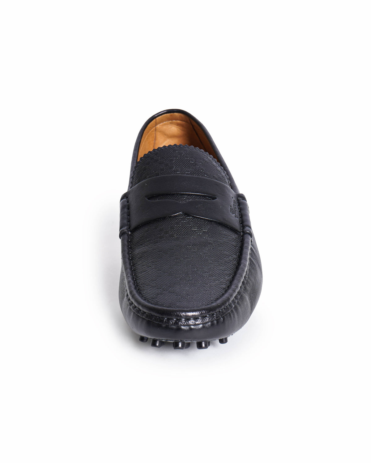 Gucci Black Print Leather Penny Slip On Loafers