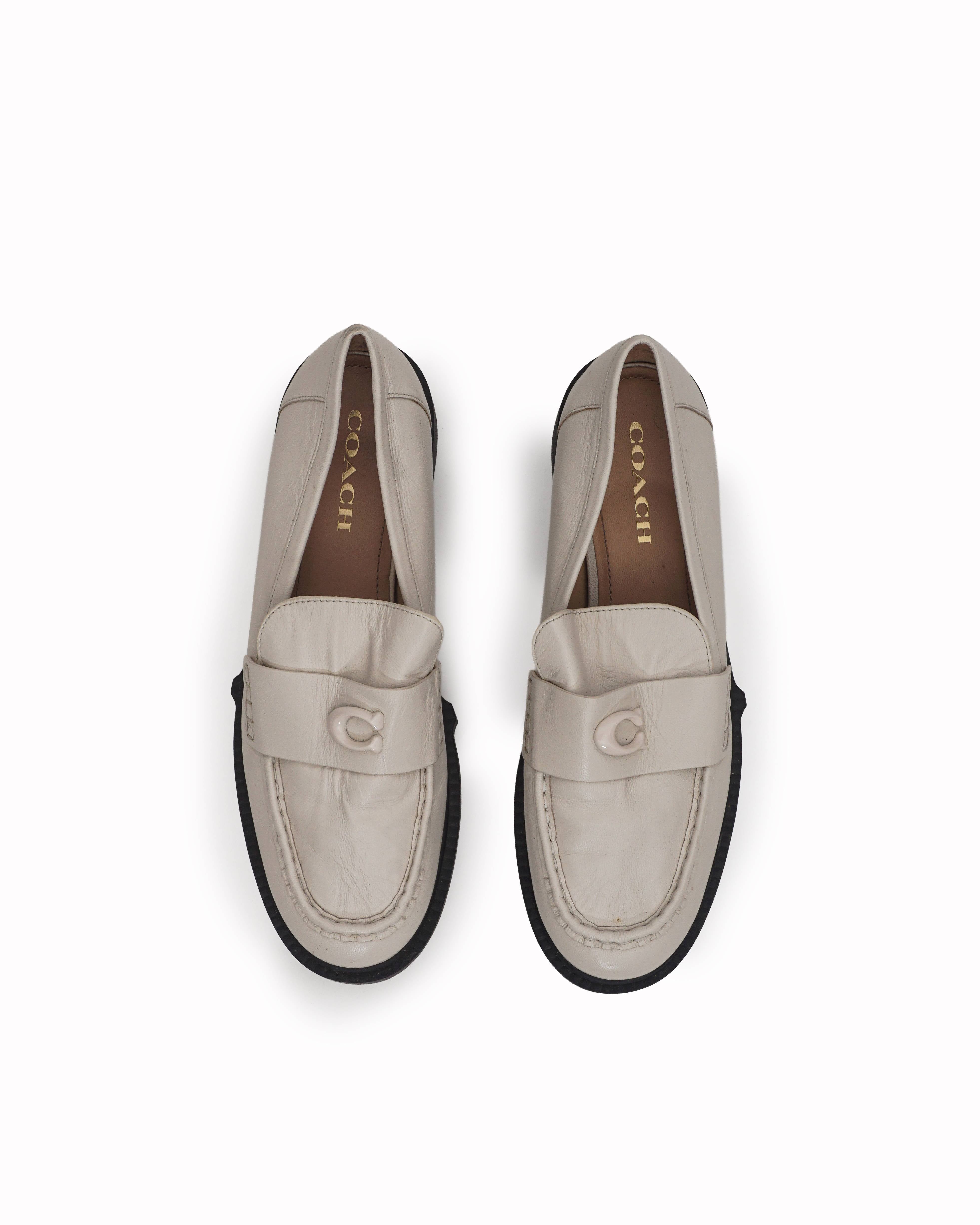 Coach White Leather Leah Chunky Sole Loafers