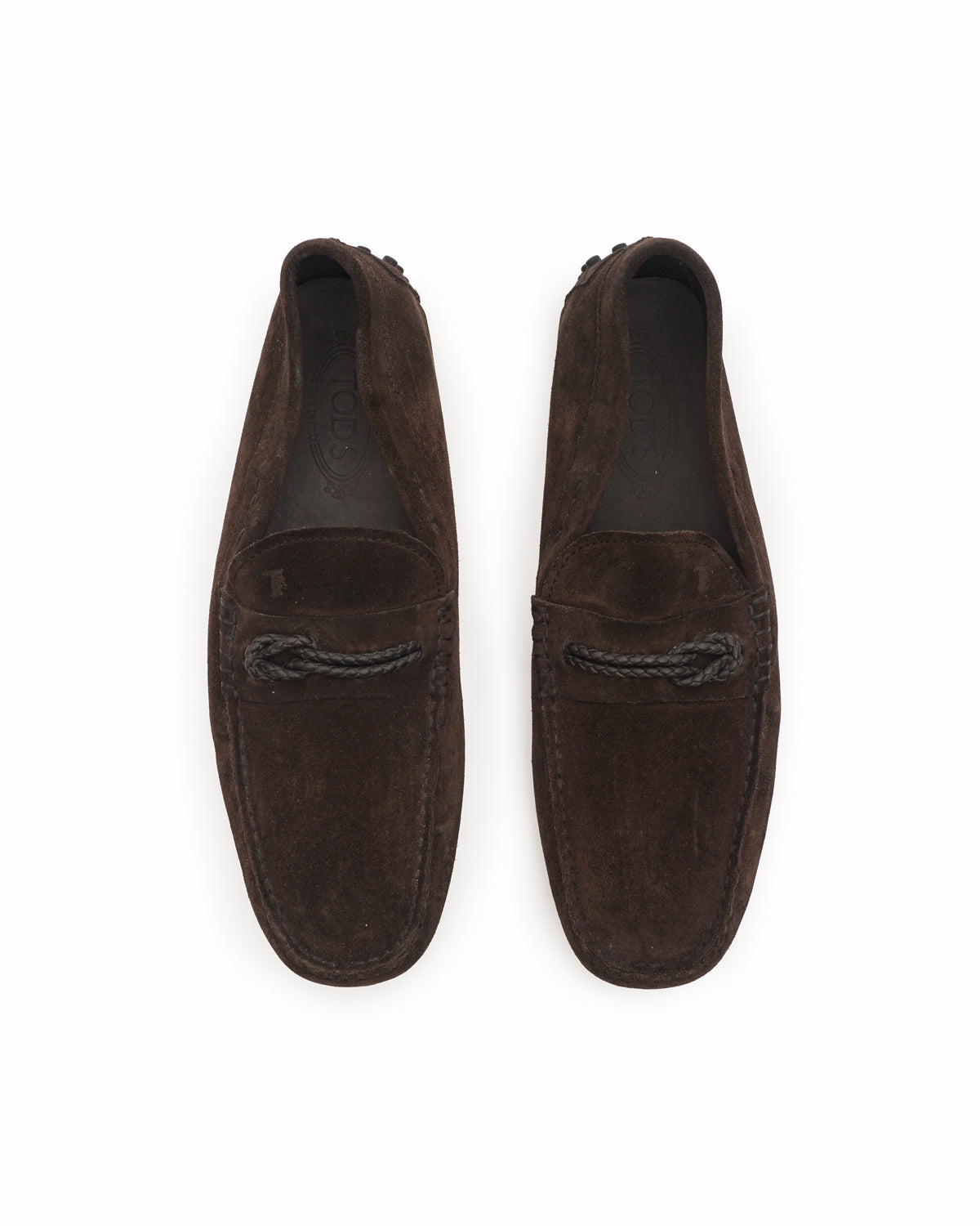 Tod's Brown Suede Braided Tie Gommino Driving Loafers