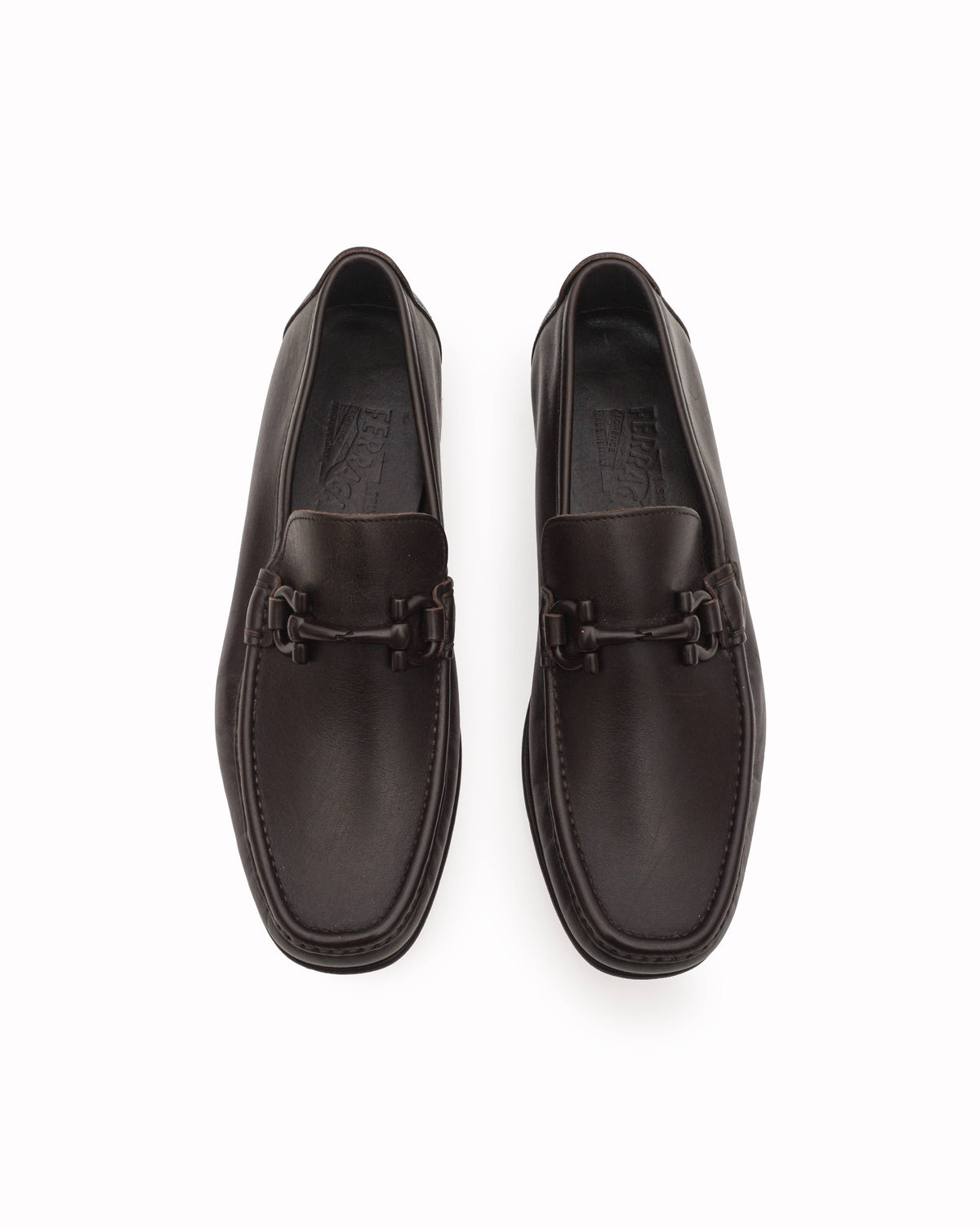 Salvatore Ferragamo Dark Brown Leather Gancini Loafers