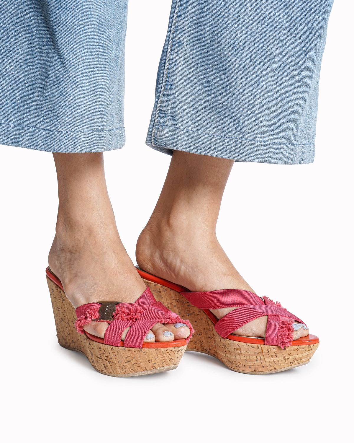 Salvatore Ferragamo Grosgrain Fringed Wedge Sandals