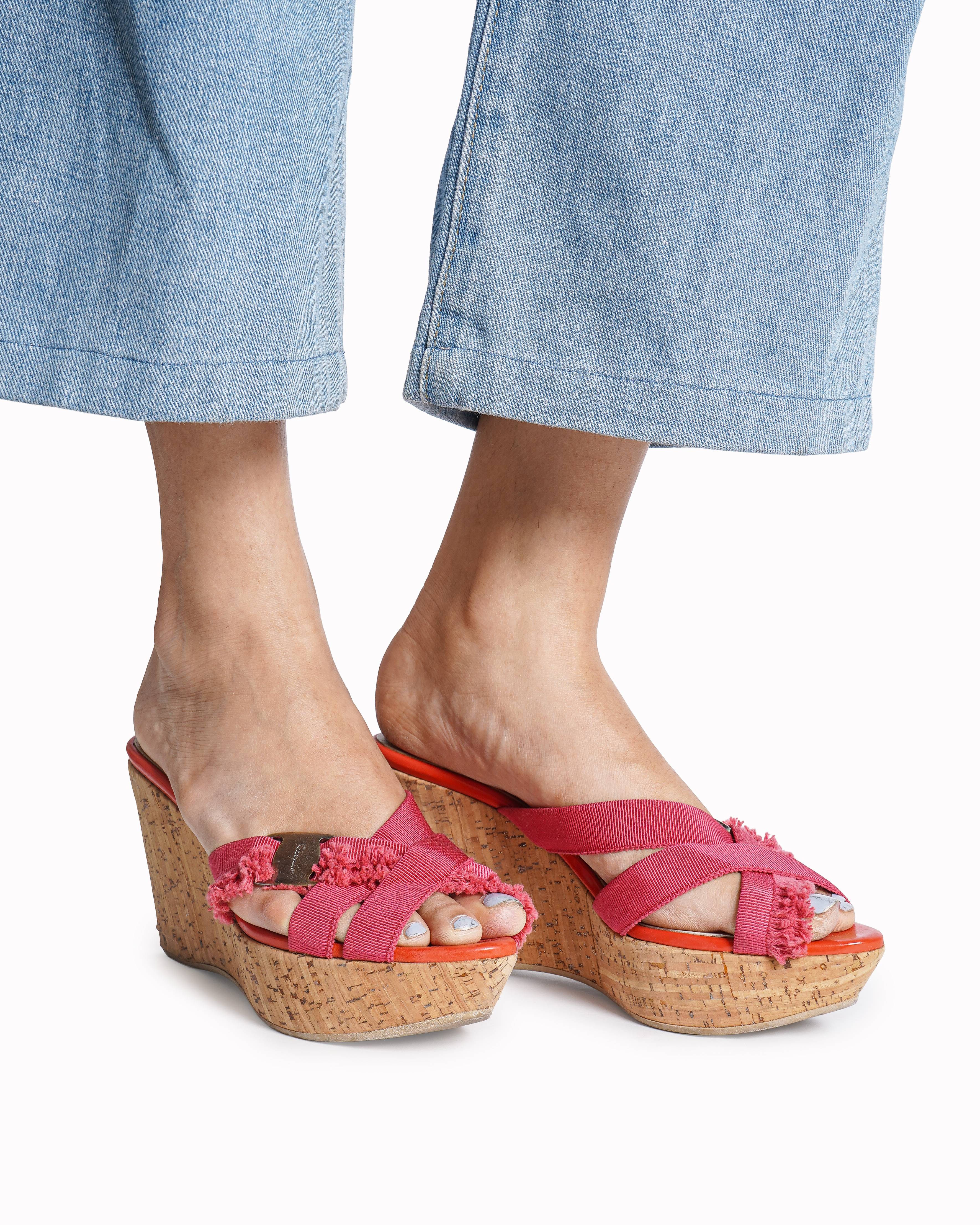 Salvatore Ferragamo Grosgrain Fringed Wedge Sandals