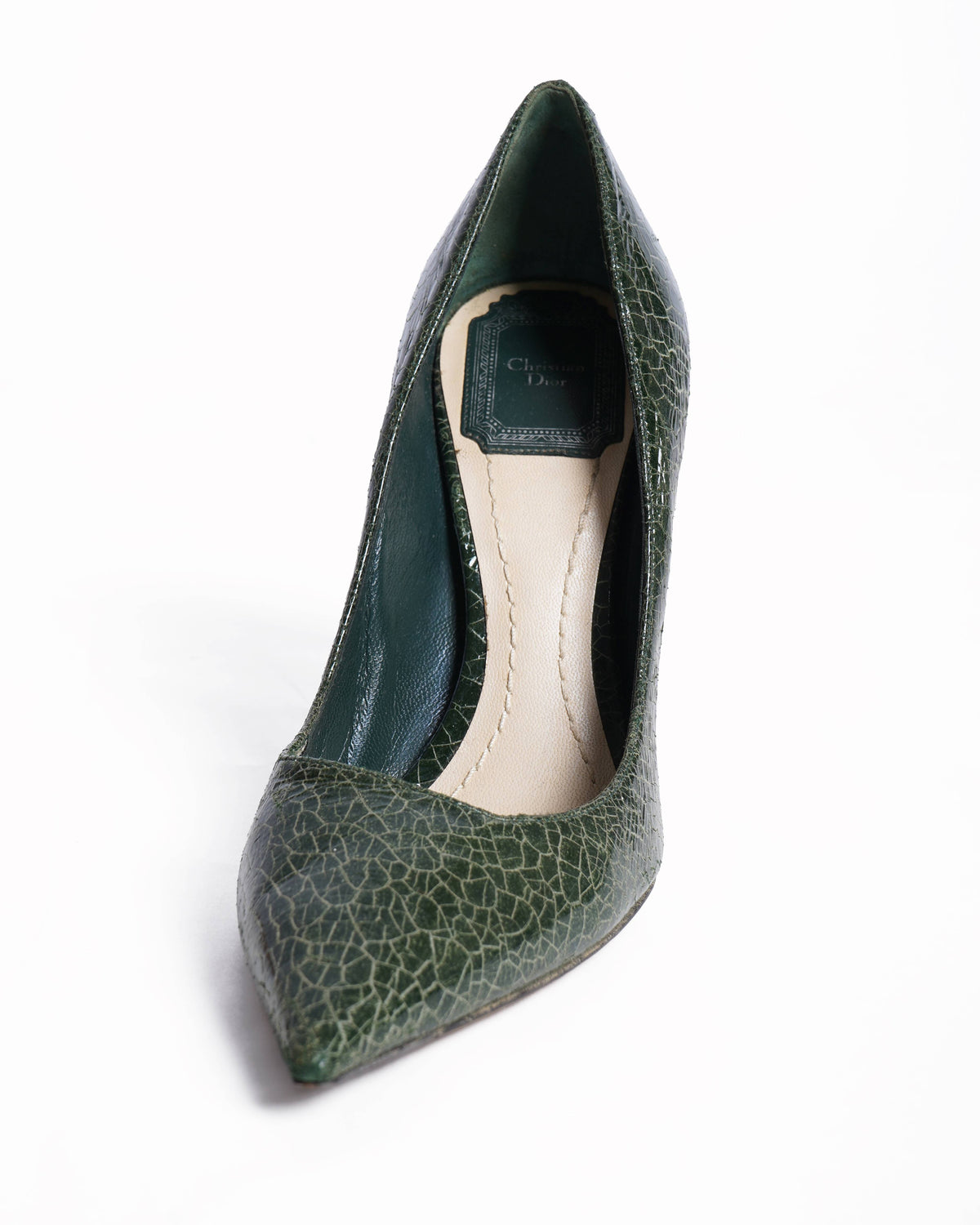 Christian dior crackeled leather pointed toe pumps