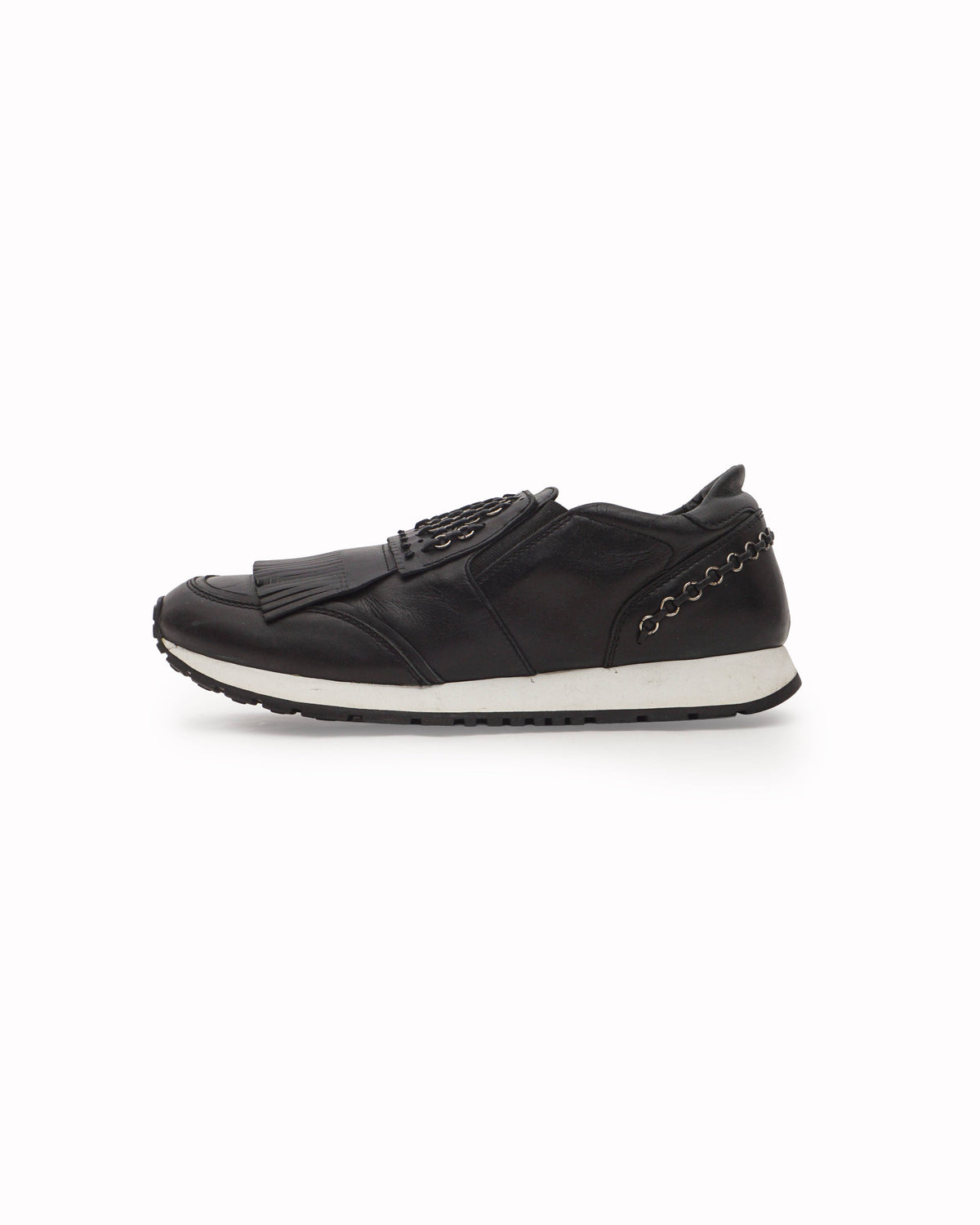 Tod's Black Leather Fringed Ring Slip-On Sneakers