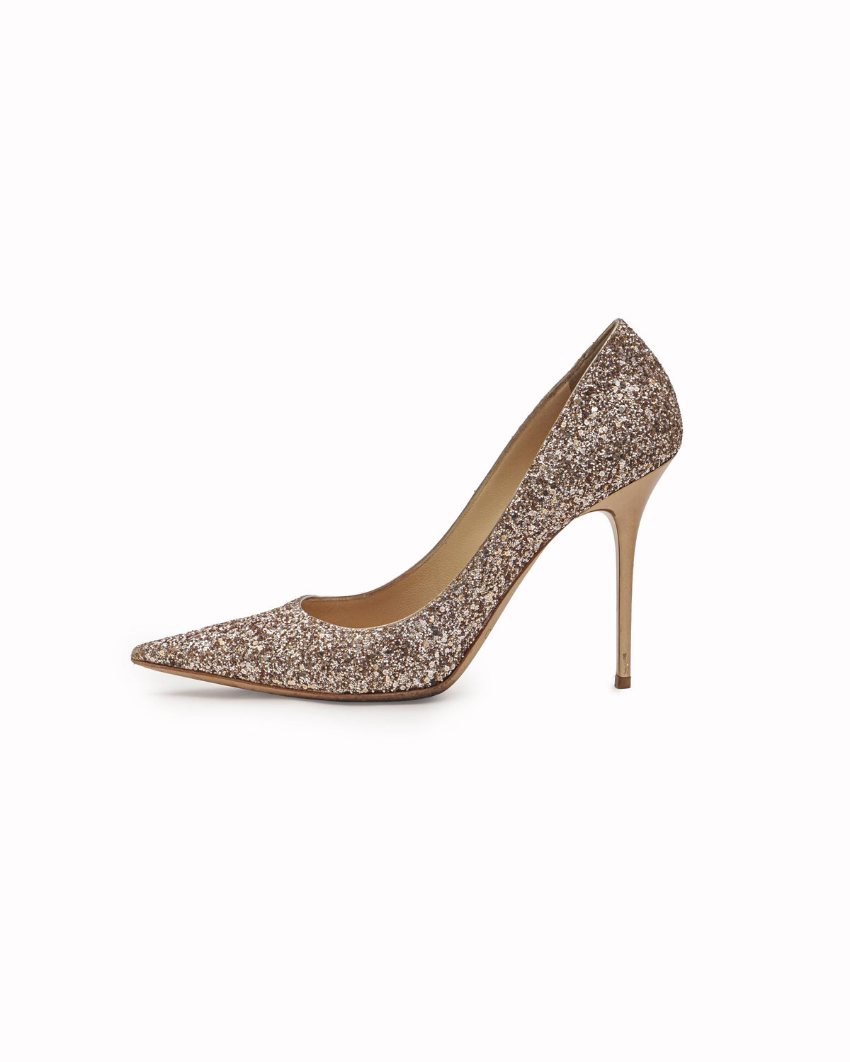 Jimmy Choo Romy Rose Gold Glitter Pointed-Toe Pumps