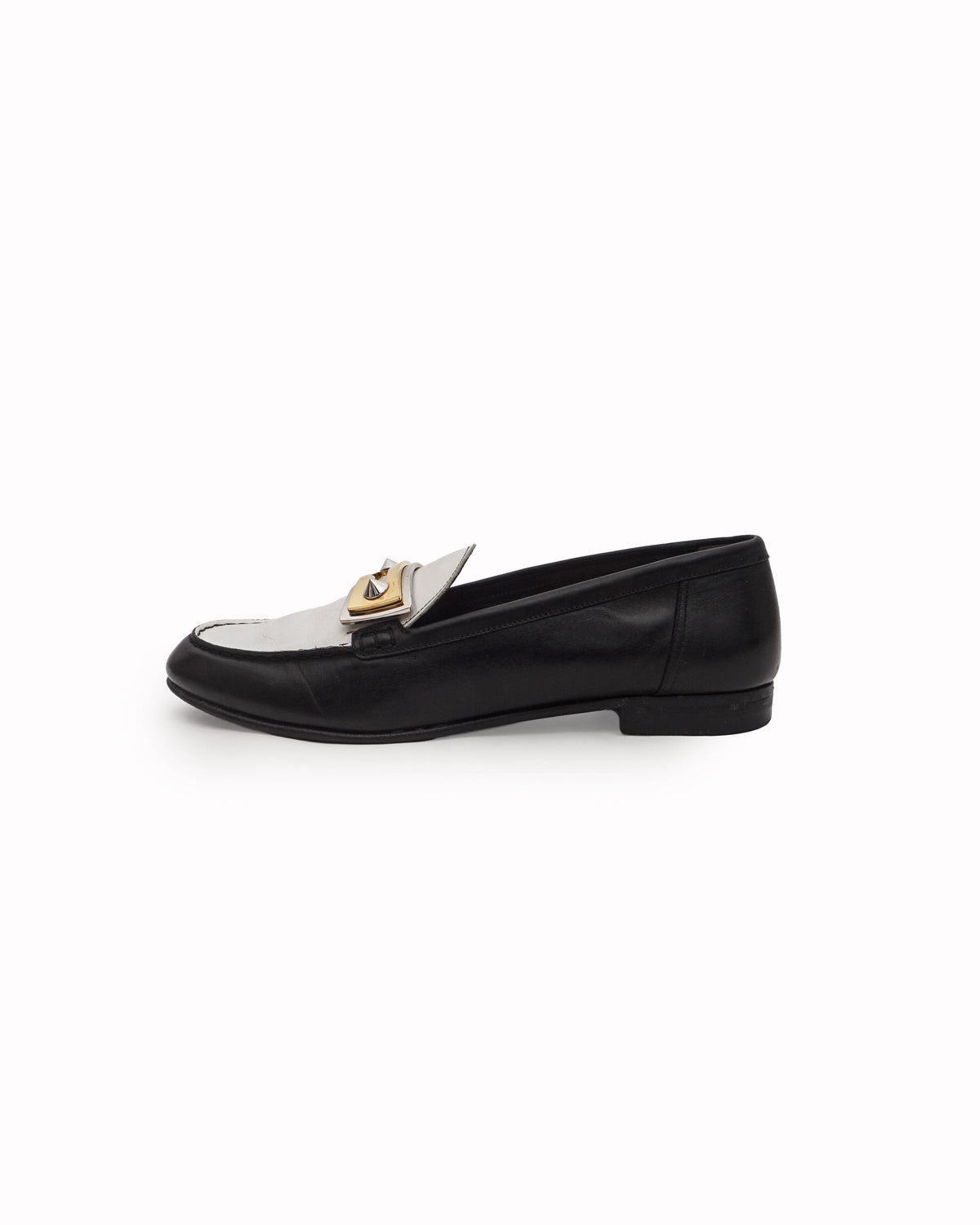 Fendi Black & White Leather Rachel Penny Loafers