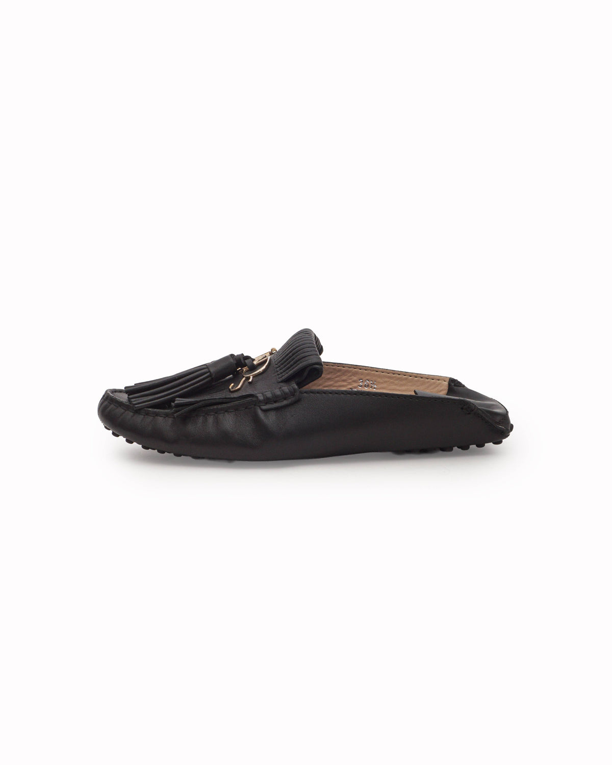 Tod’s Black Leather Fringe Tassel Brass Logo Gommino Loafers