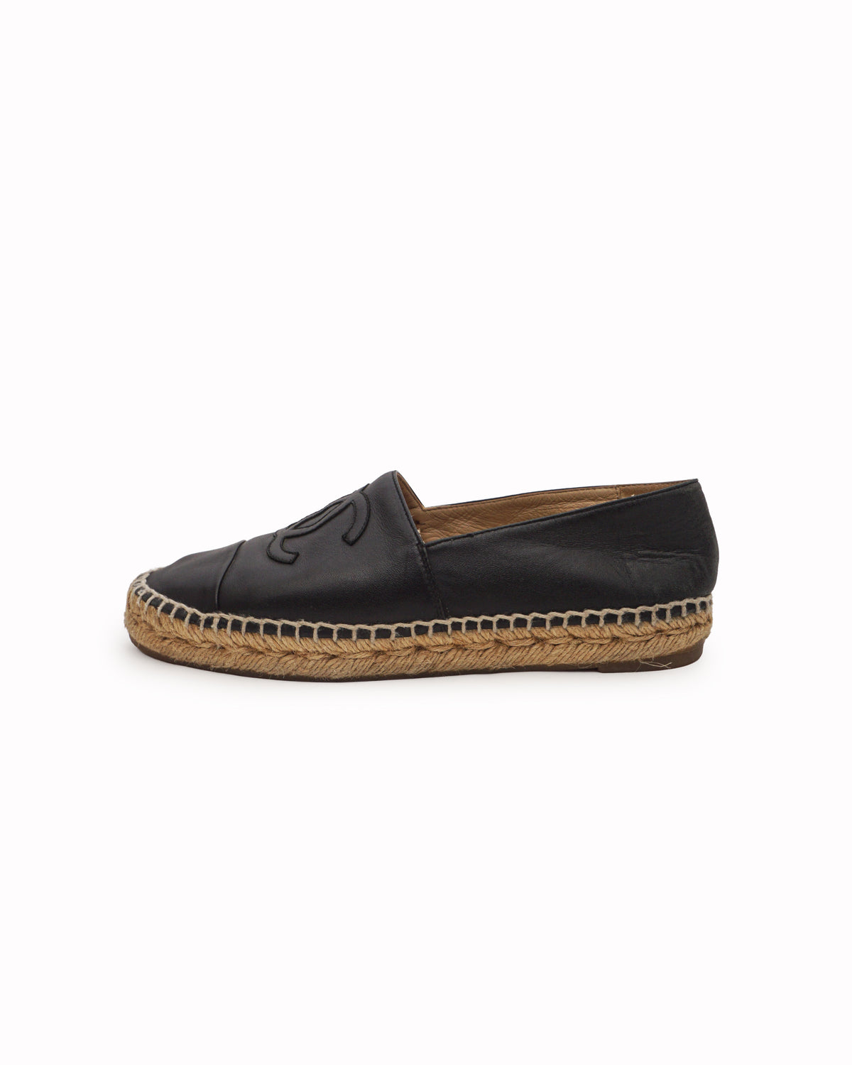 Chanel Black Leather CC Logo Espadrilles