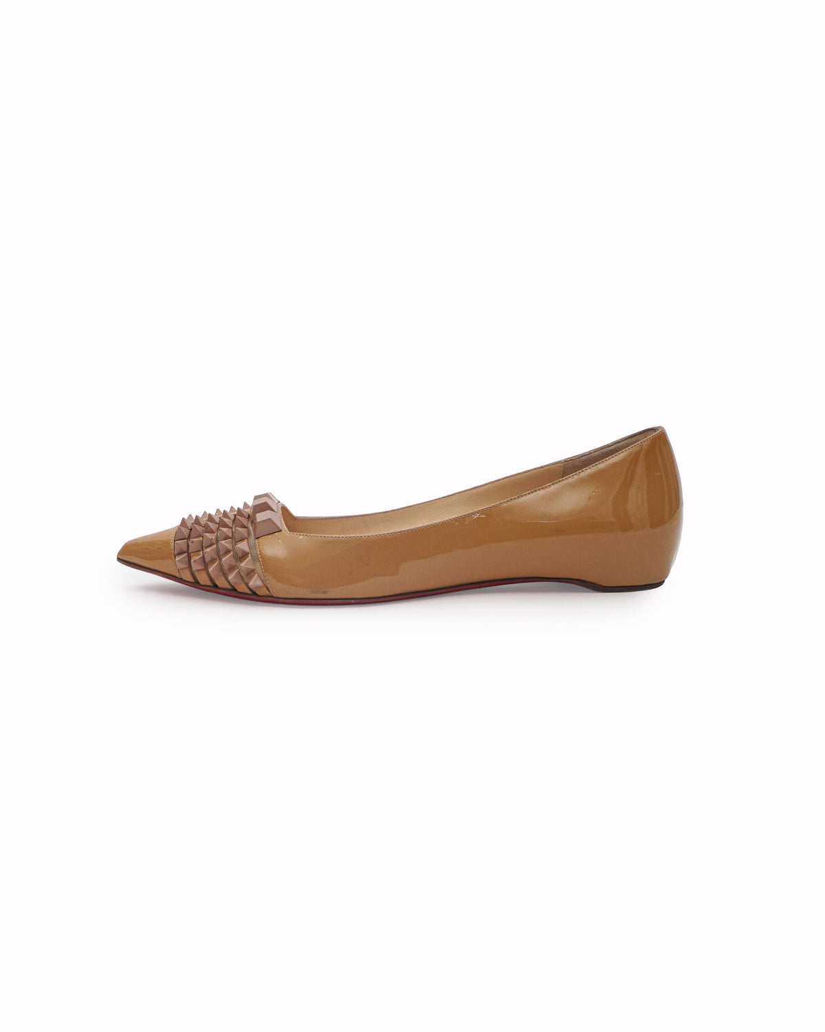 Christian Louboutin Tan Patent Leather Spikes Rollerina Flats