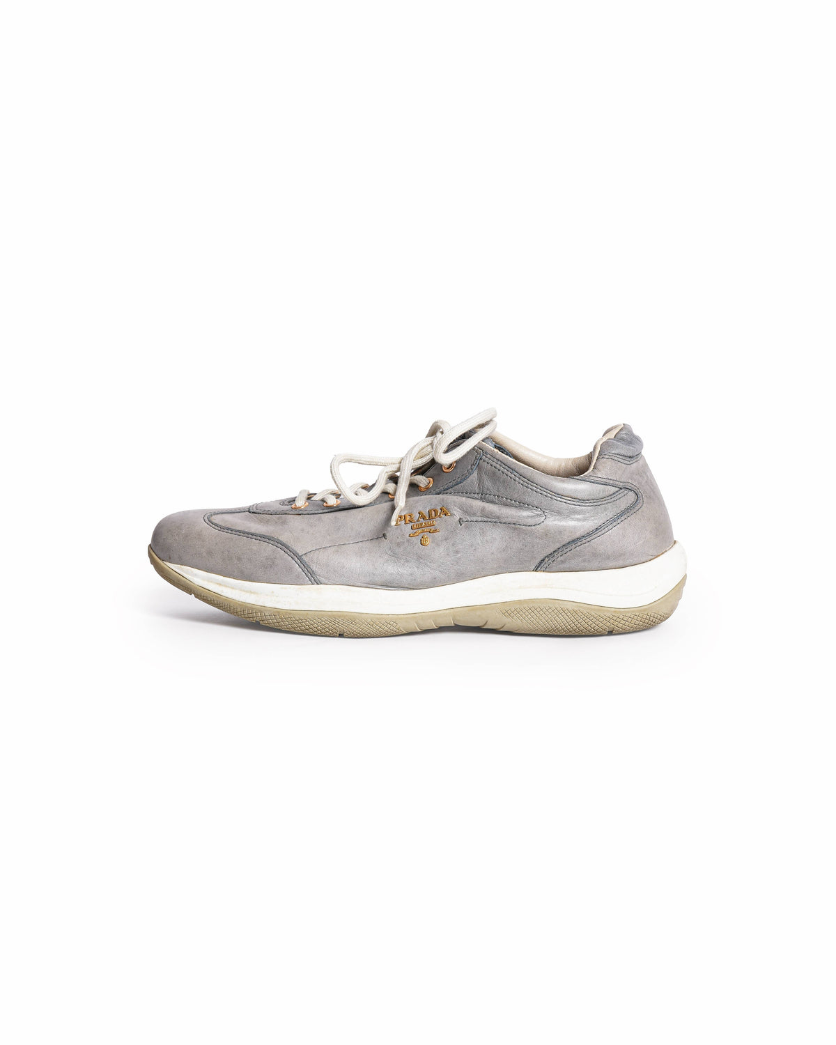 Prada Sport Grey Leather Lace Up Sneakers