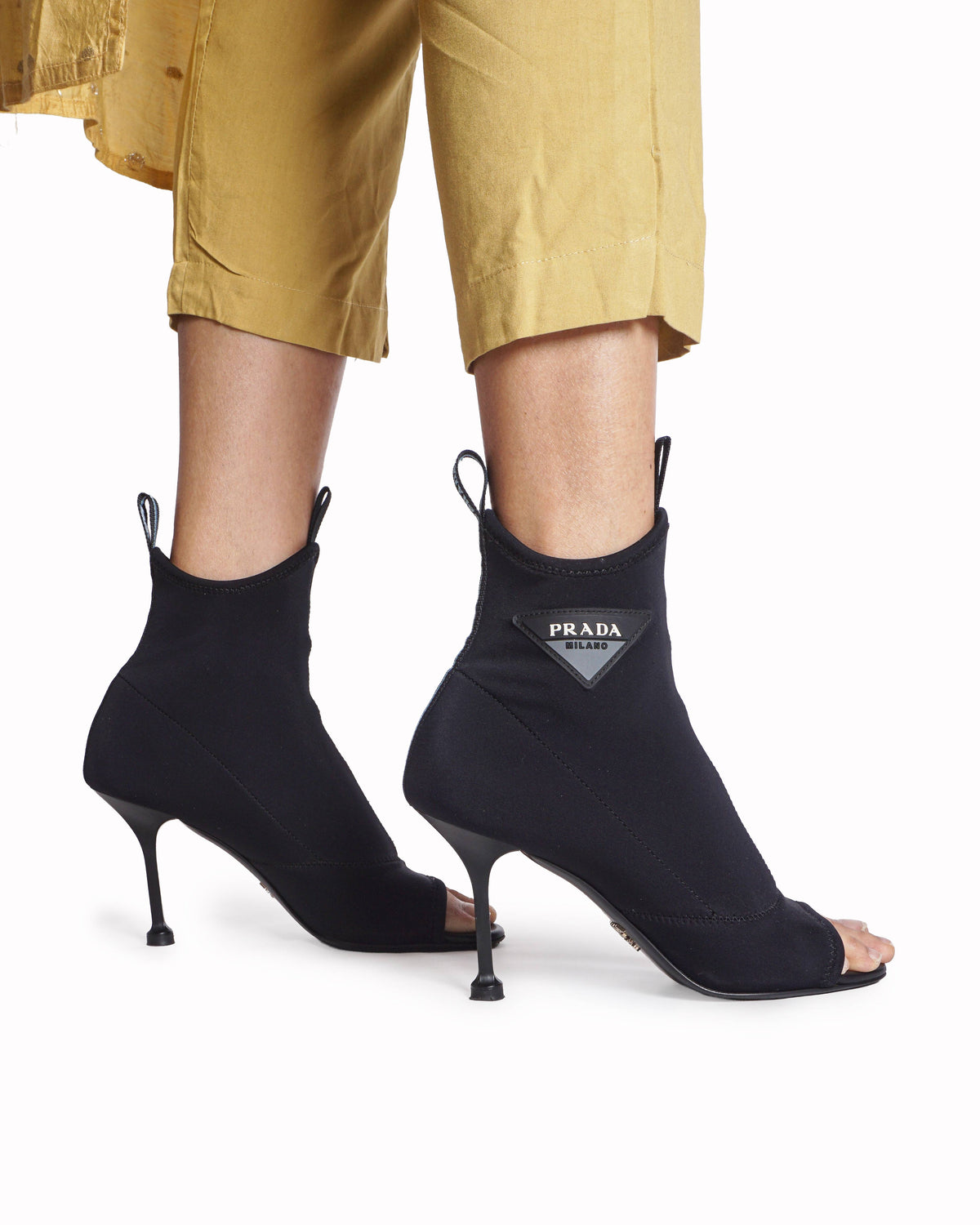 Prada Black Neoprene Open-Toe Sock Boots