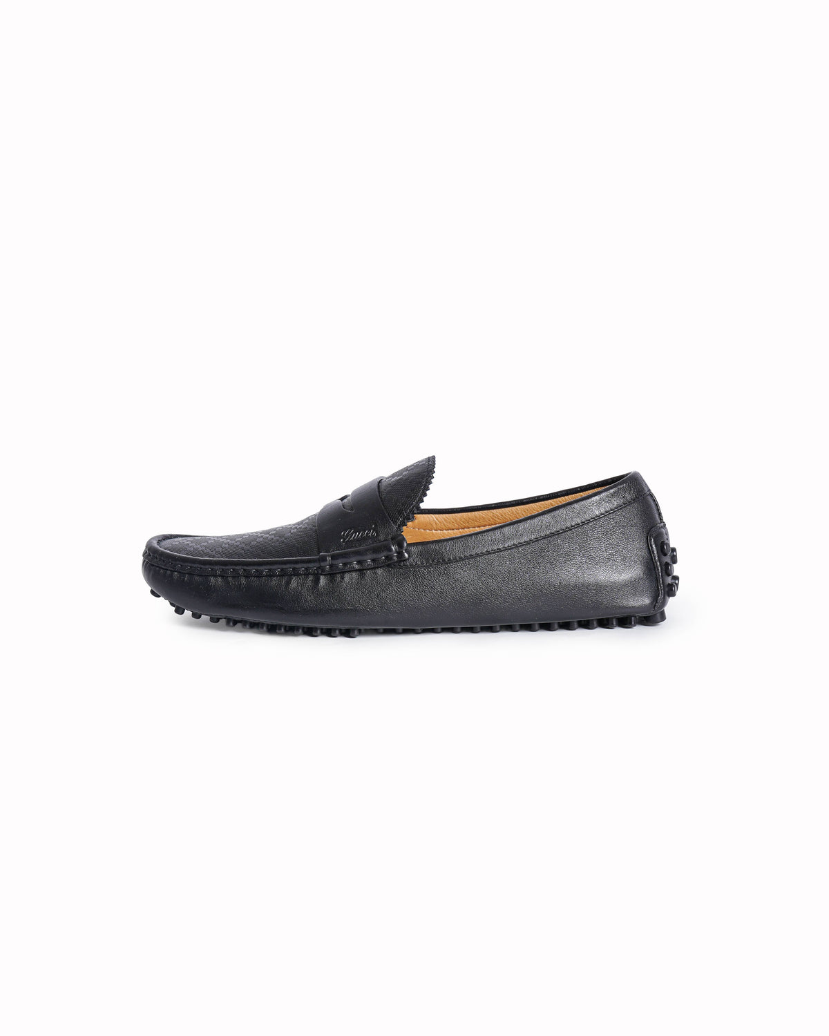 Gucci Black Print Leather Penny Slip On Loafers