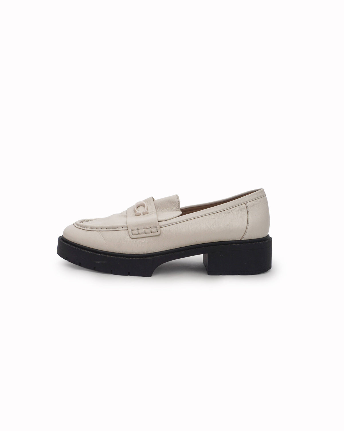 Coach White Leather Leah Chunky Sole Loafers