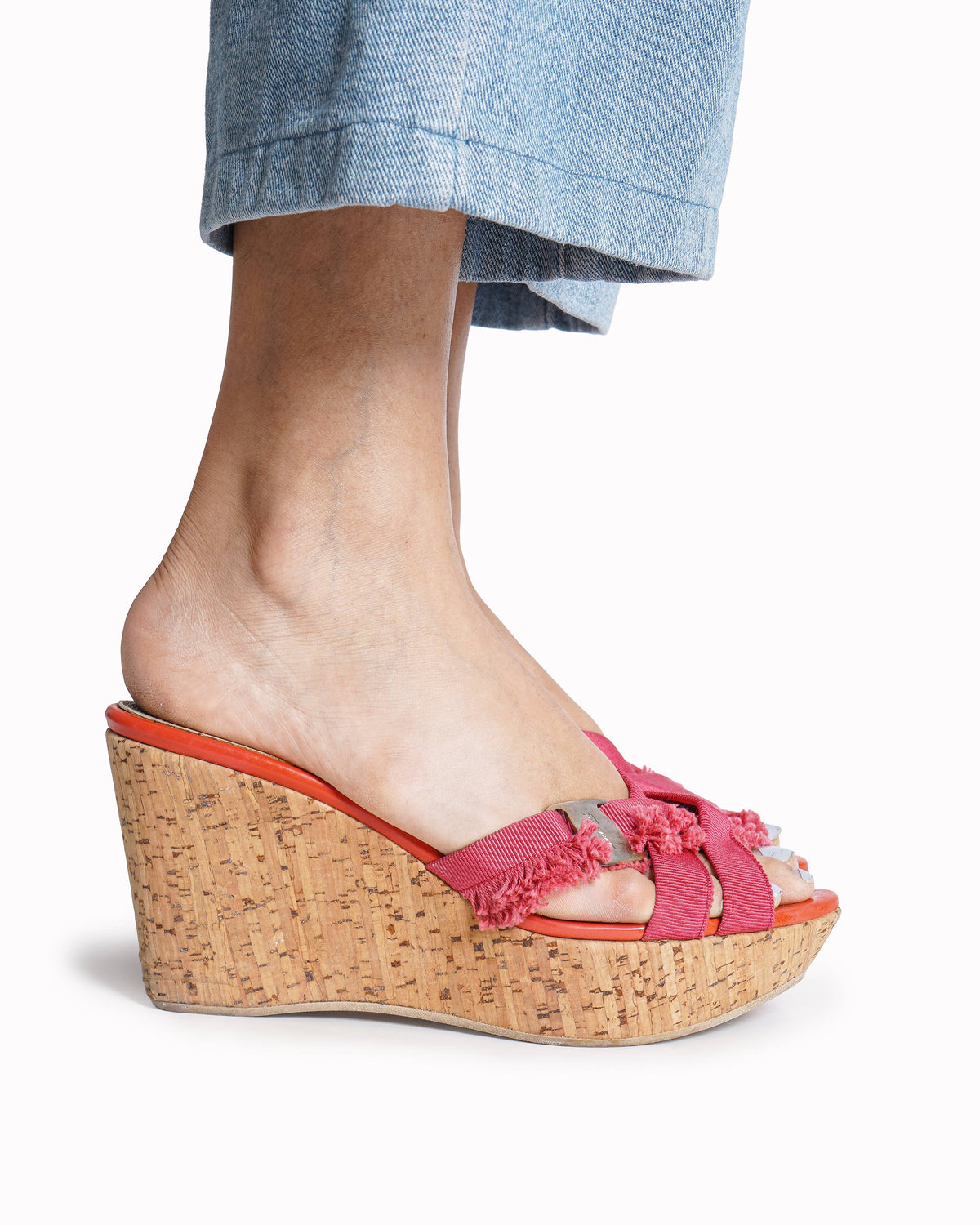 Salvatore Ferragamo Grosgrain Fringed Wedge Sandals