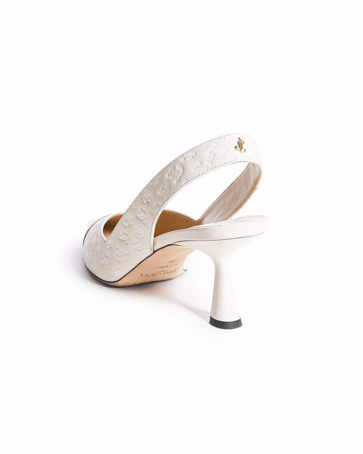 Jimmy Choo White/Beige Canvas and Patent Leather Slingback Pumps