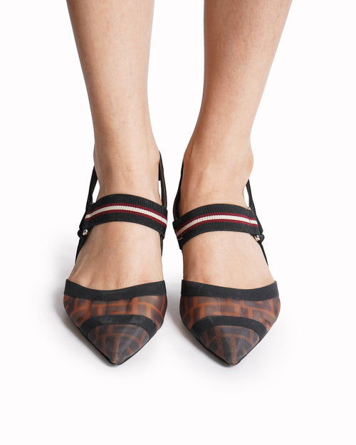 Fendi colibri pointed toe FF Monogram Mesh slingback heels