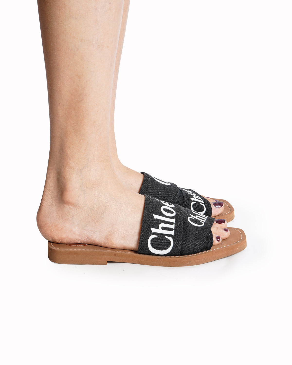 Chloé Black Canvas Woody Flat Open Toe Sandals