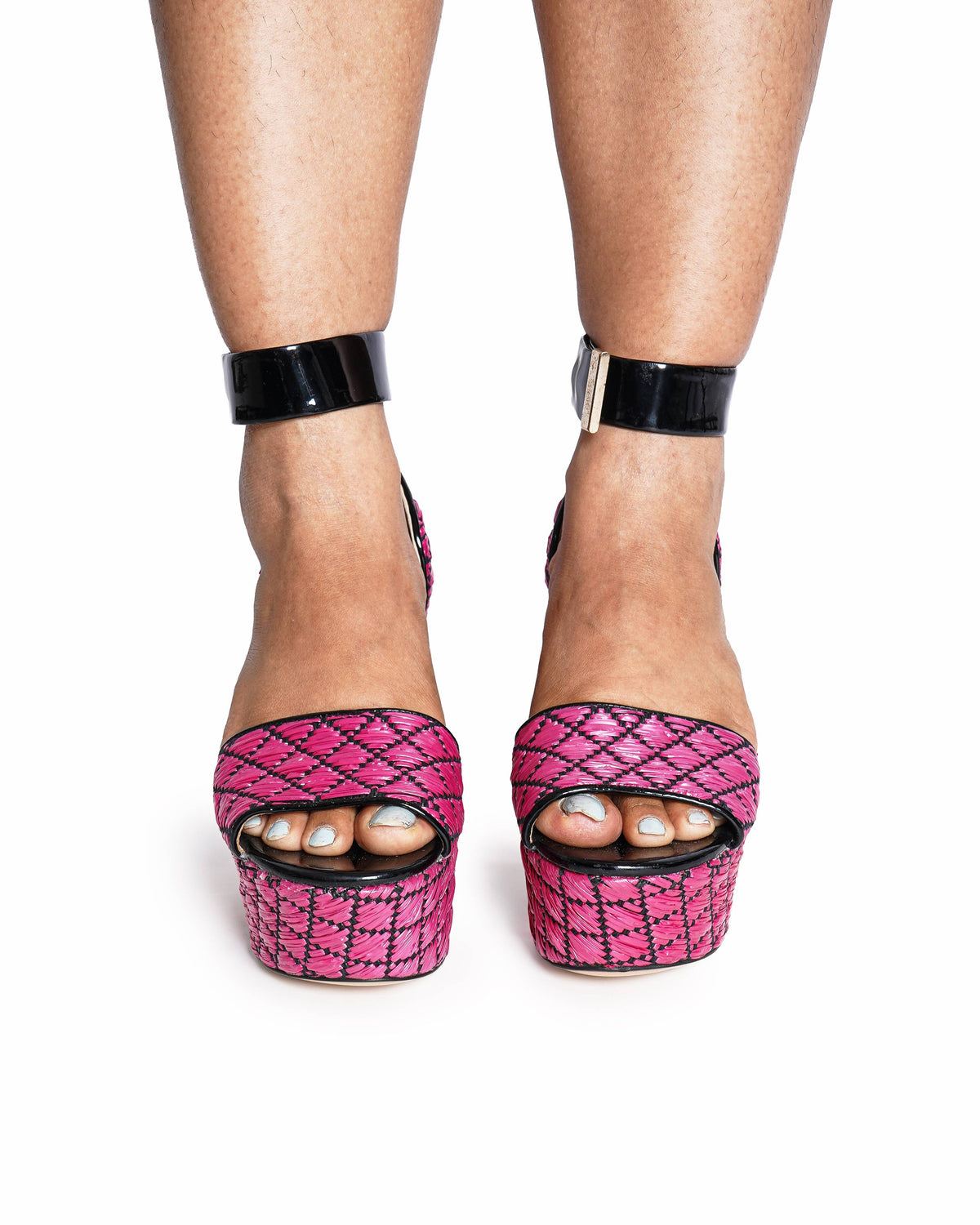Nicholas Kirkwood Pink Woven Straw Chunky Block Heels
