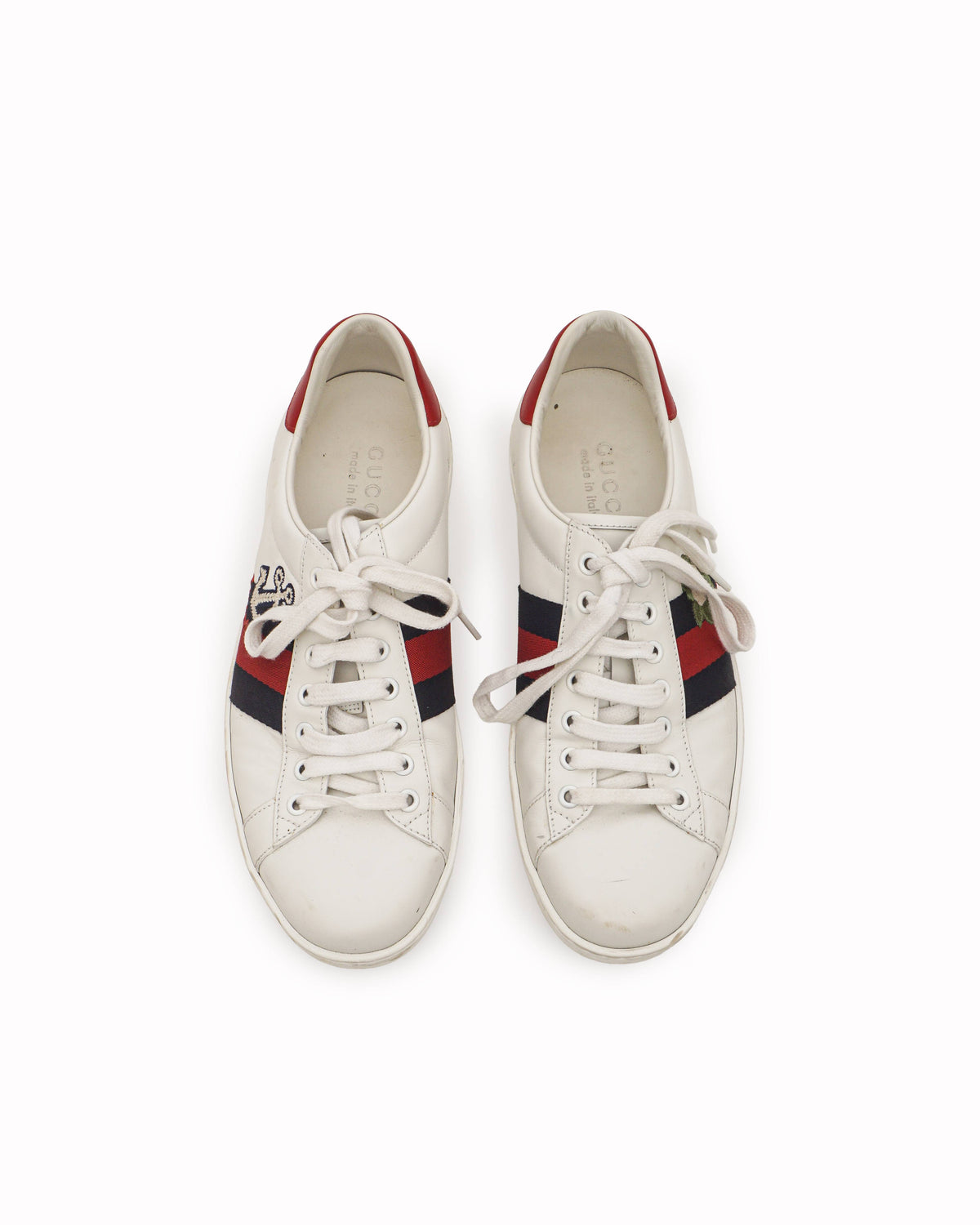 Gucci White Leather Ace Anchor Embroidered Low-Top Sneakers