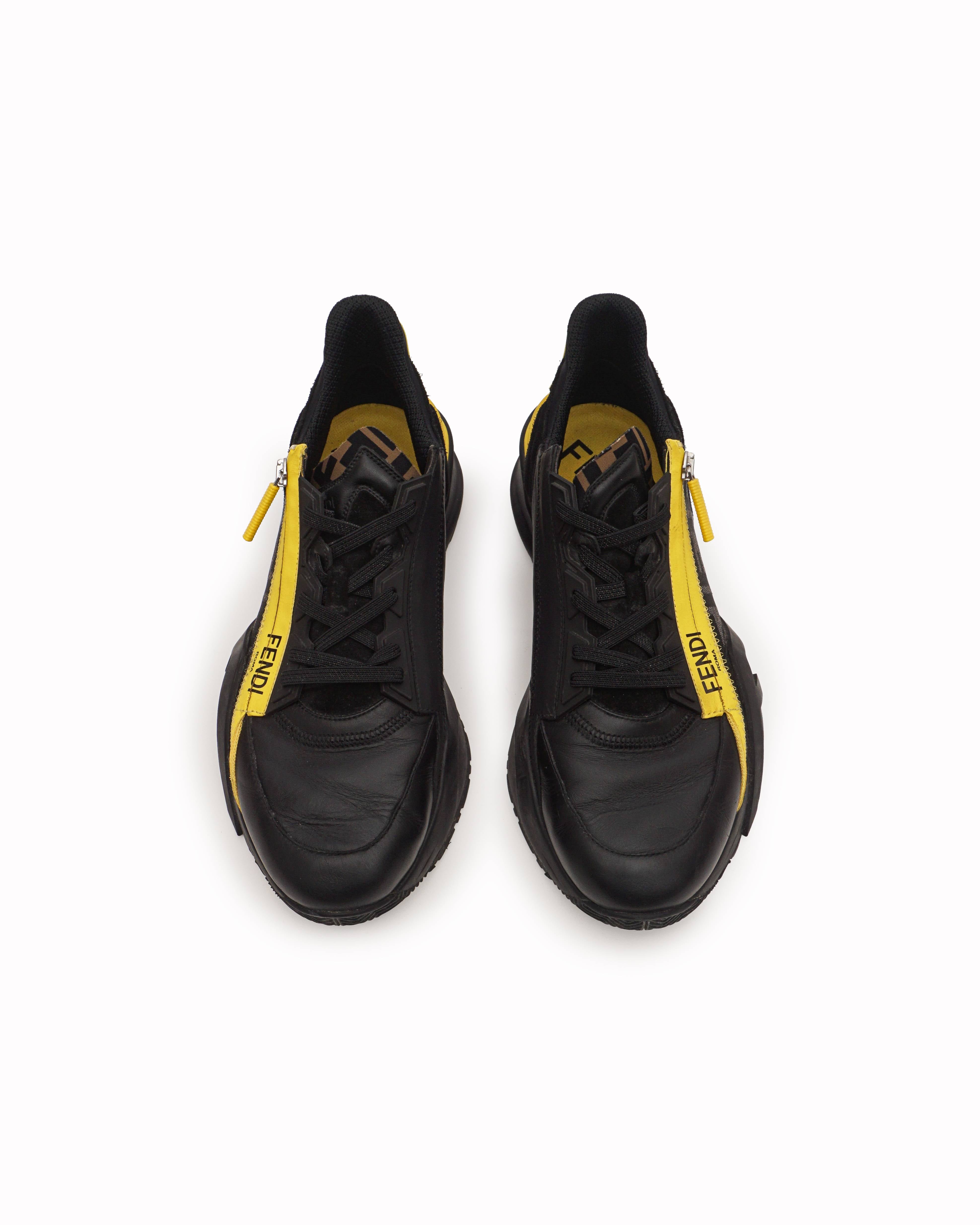 Fendi Black Leather Zucca FF Logo Athletic Men's Sneakers
