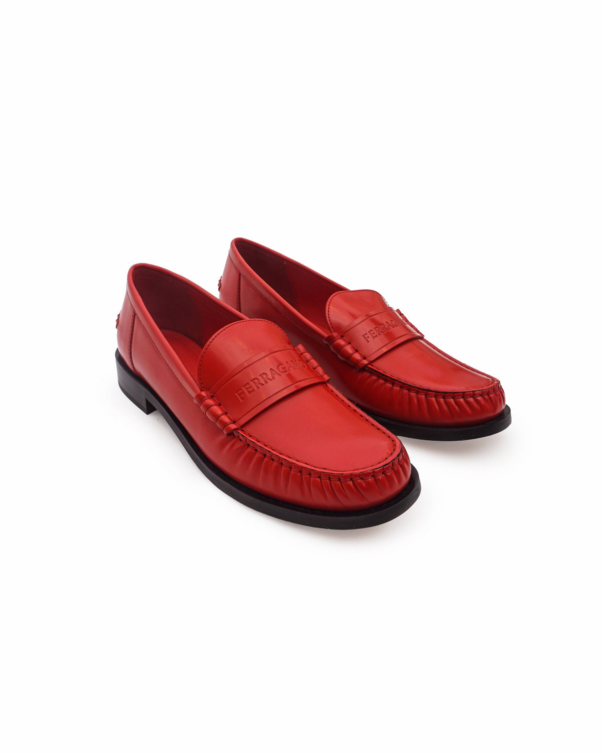 Salvatore Ferragamo Red Logo-Embossed Leather Loafers