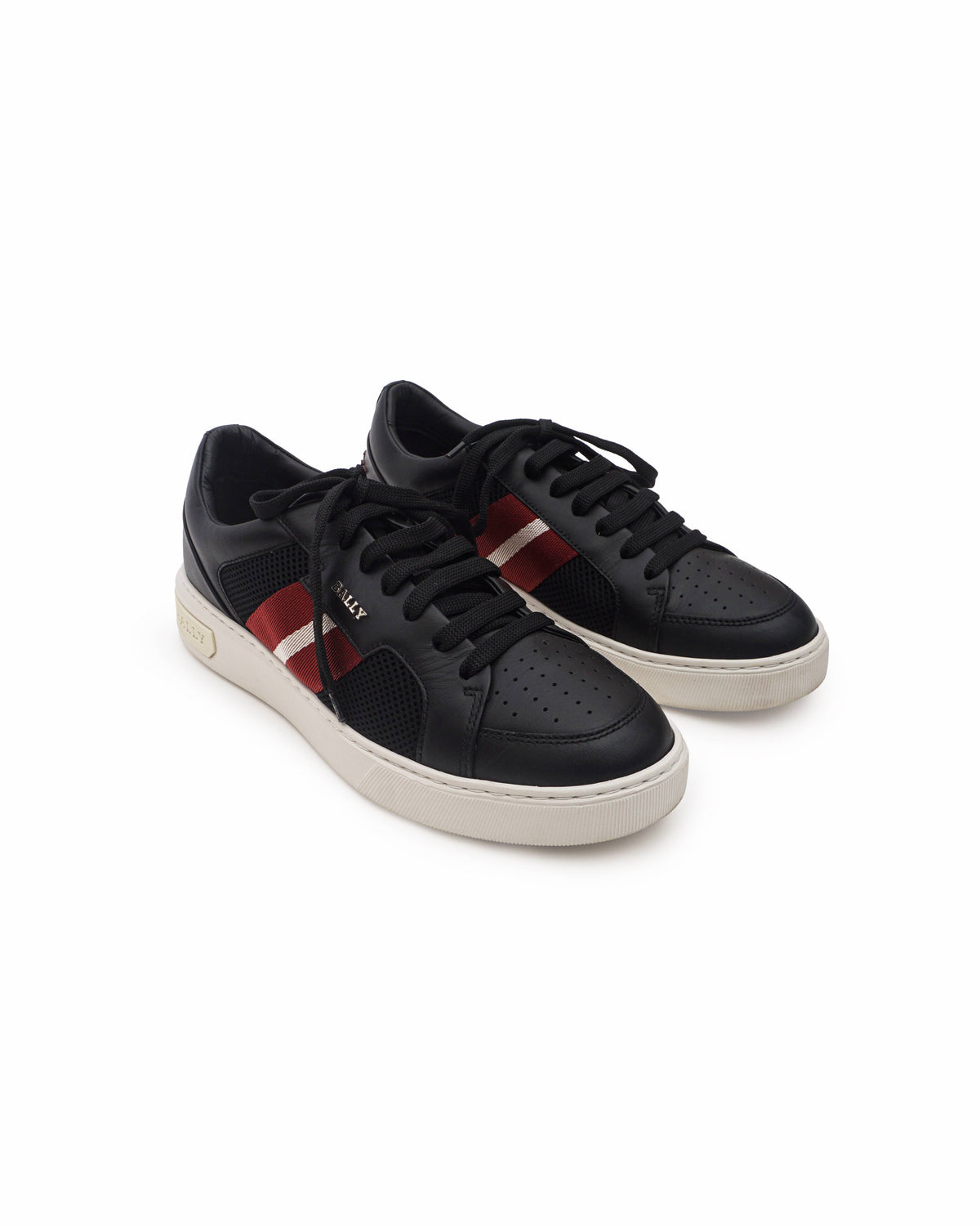 Bally Black Leather and Mesh Raise Stripe Sneakers
