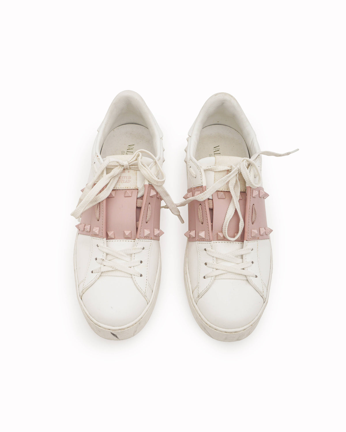 Valentino Garavani Rockstud Untitled Pink White Leather Sneakers