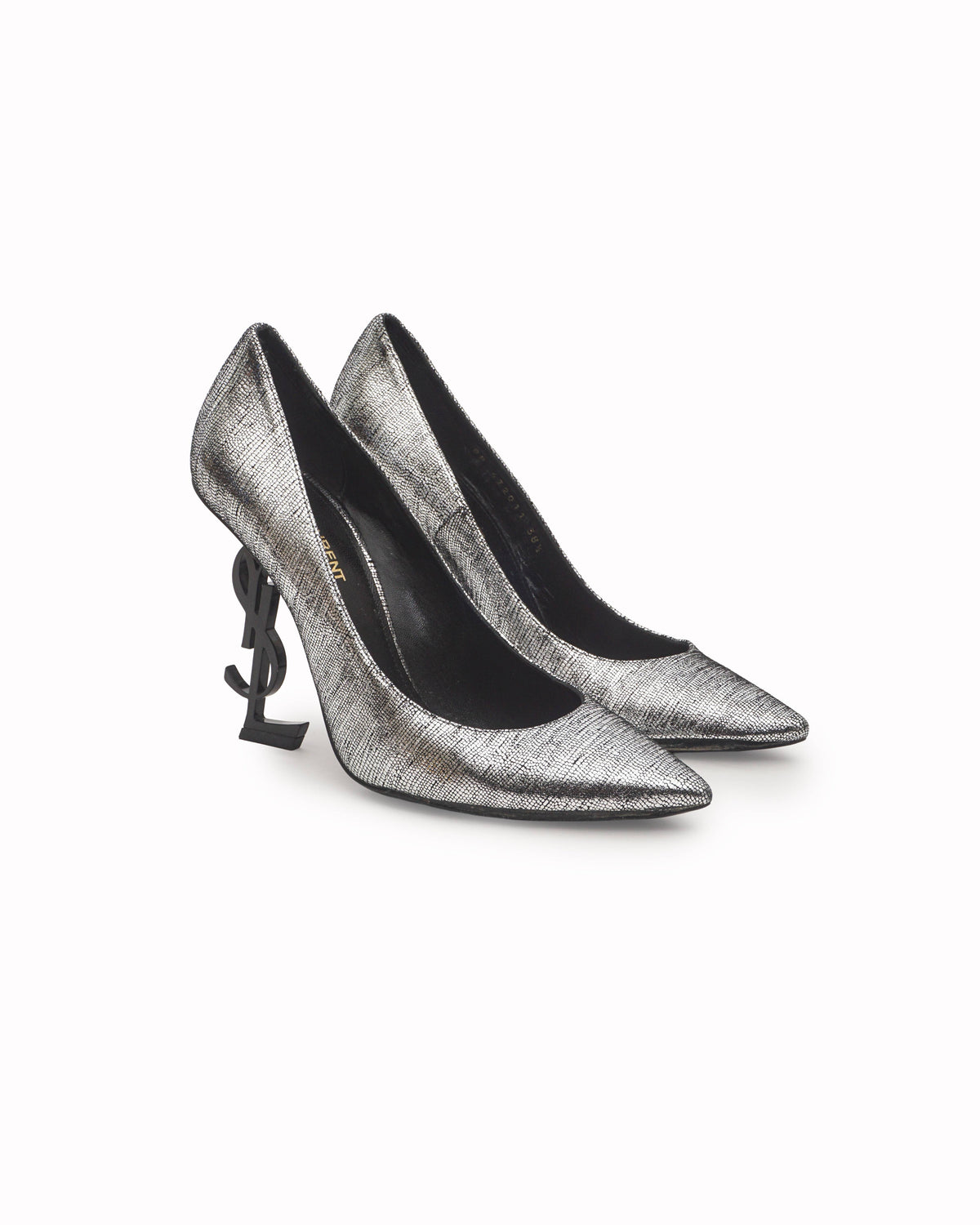 Saint Laurent Silver Textured Suede Opyum Pumps