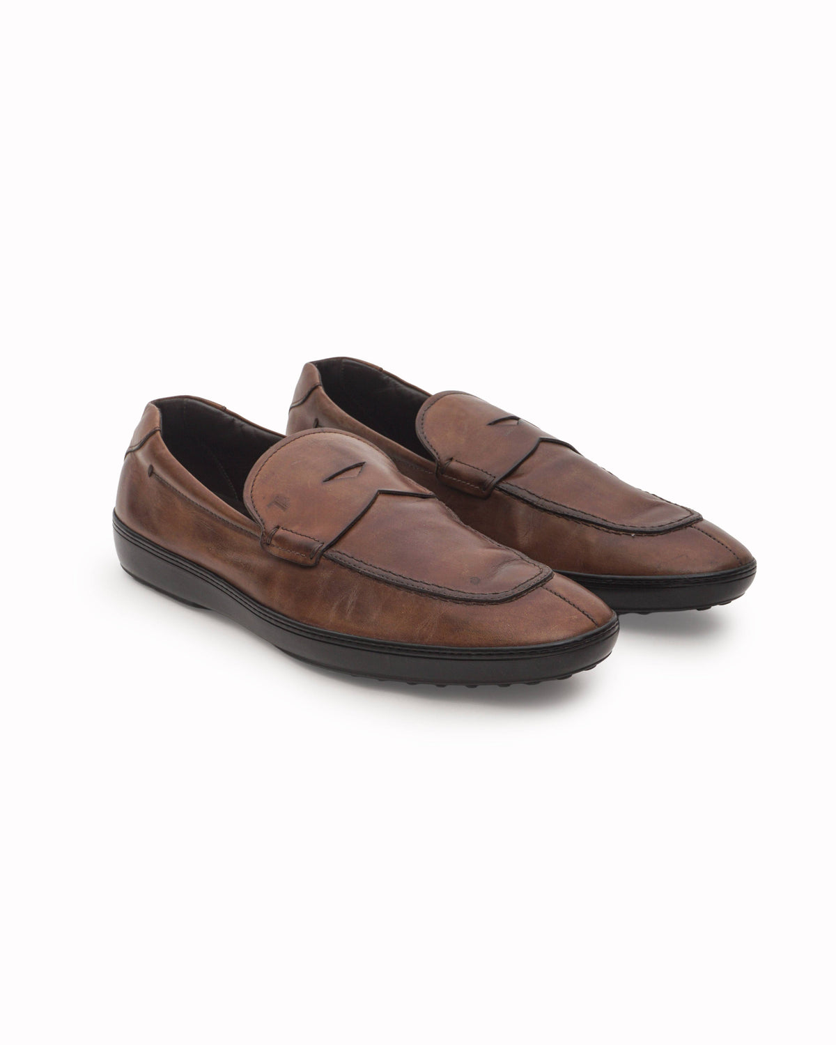 Tod's Brown Calfskin Leather Penny Loafers