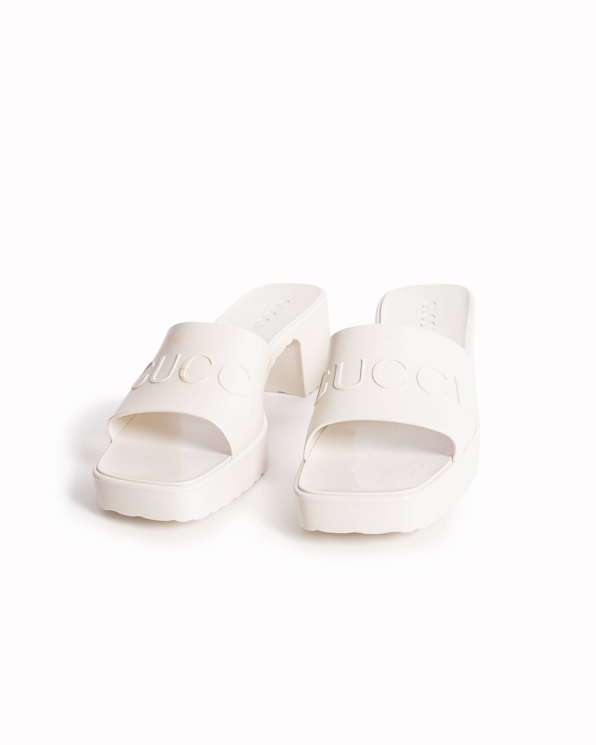 New Gucci Rubber Block Heels In White