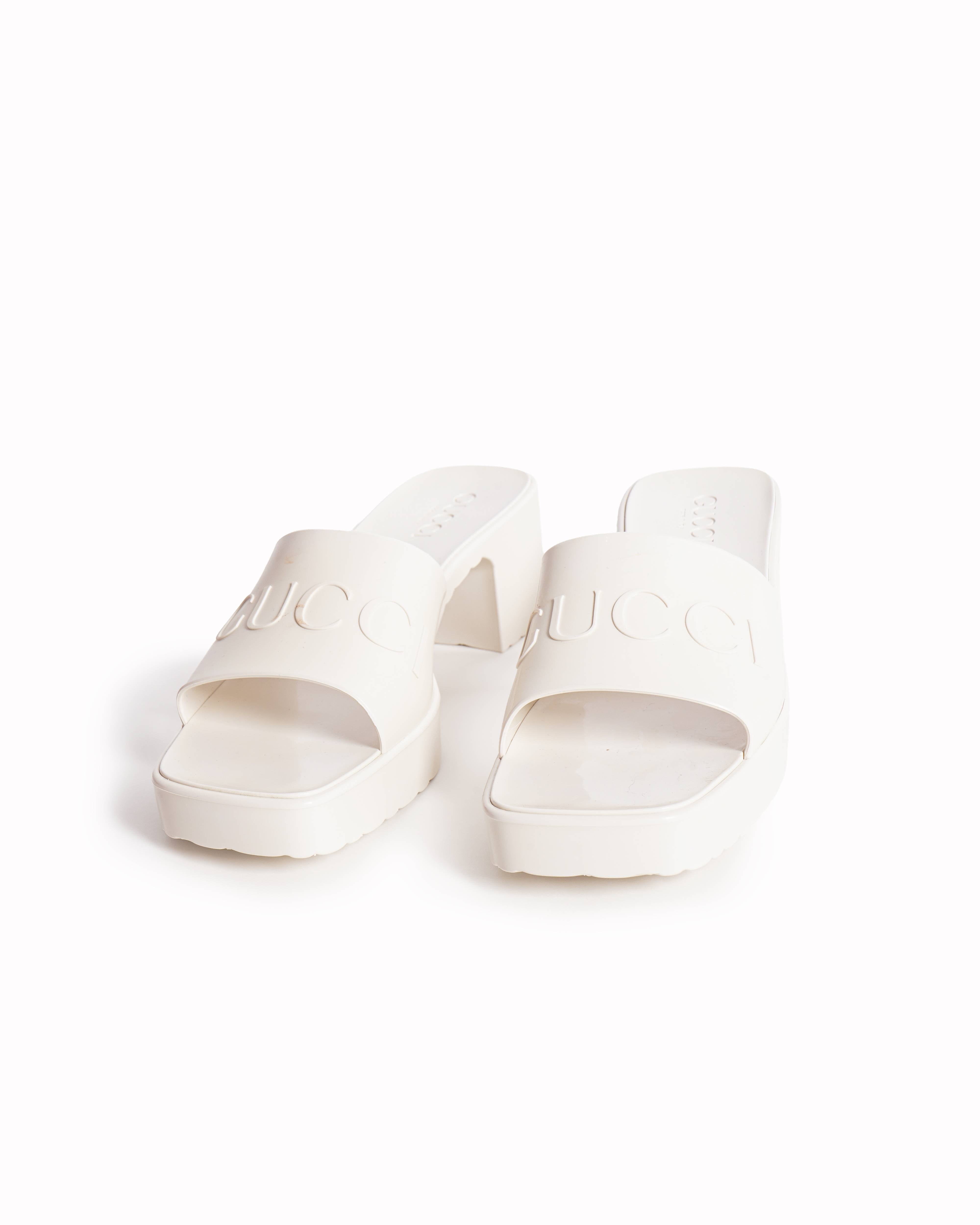 New Gucci Rubber Block Heels In White