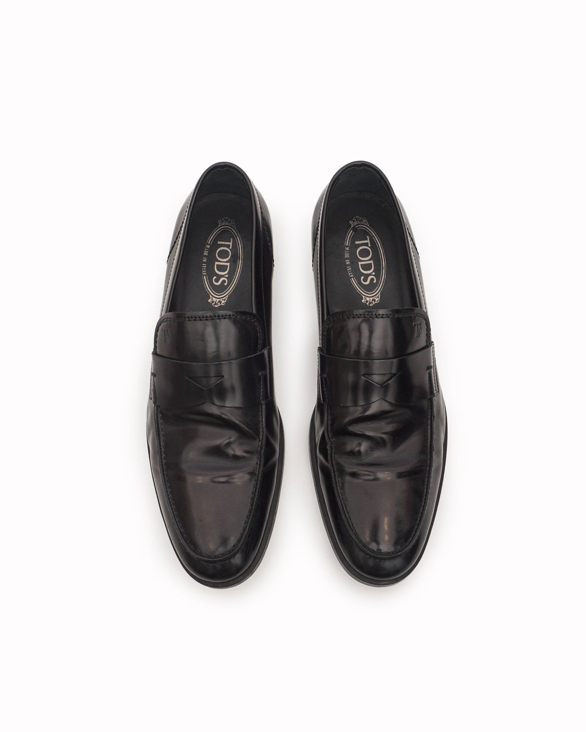 Tod's Black Spazzolato Leather Penny Loafers