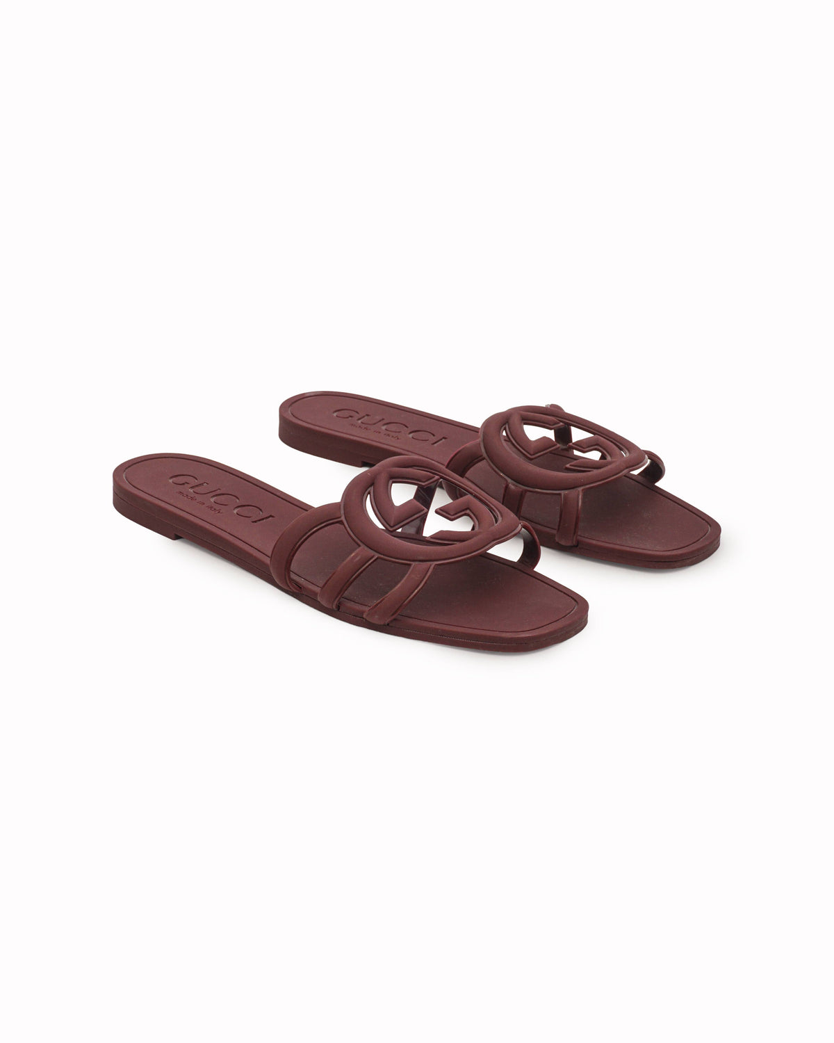 Gucci Interlocking G Burgundy Rubber Slide Sandals