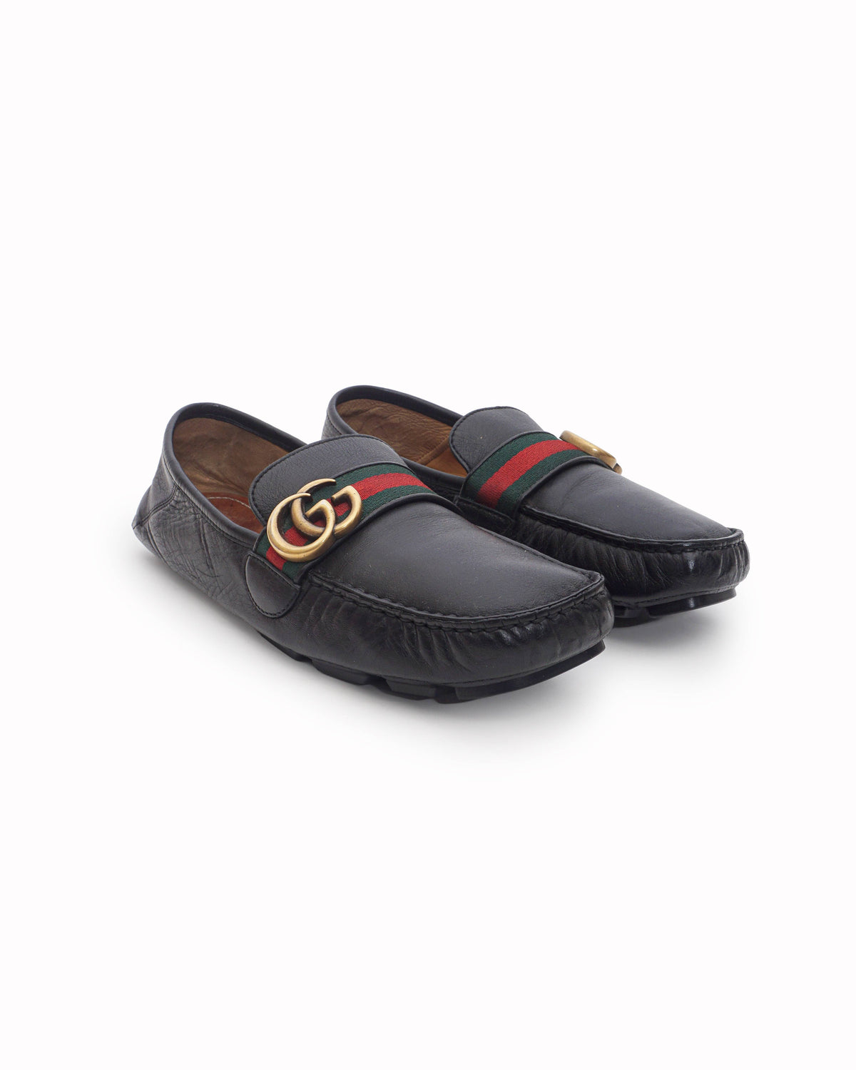 Gucci Men's Black Leather Double G Web Driving Loafers
