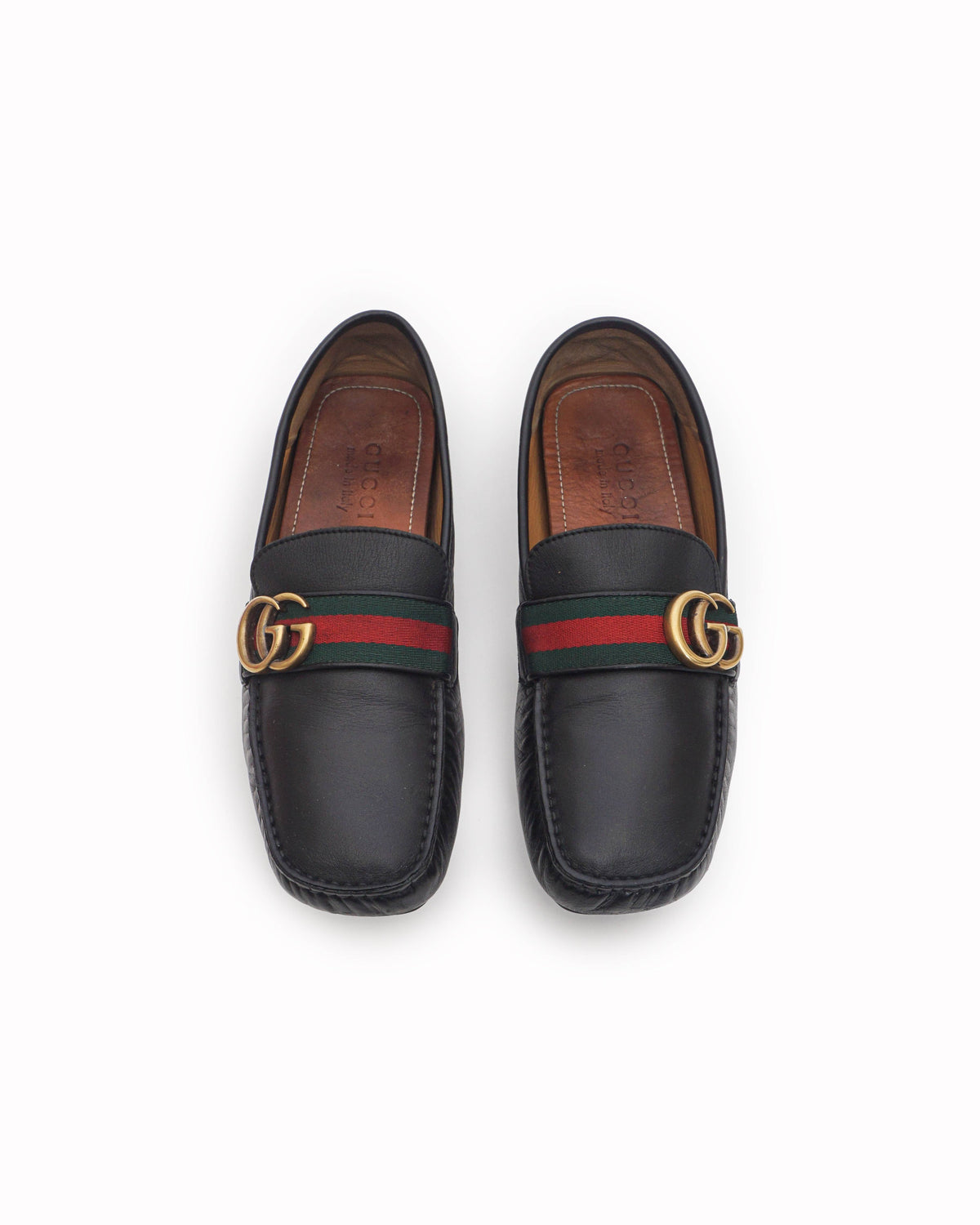 Gucci Men's Black Leather Double G Web Driving Loafers