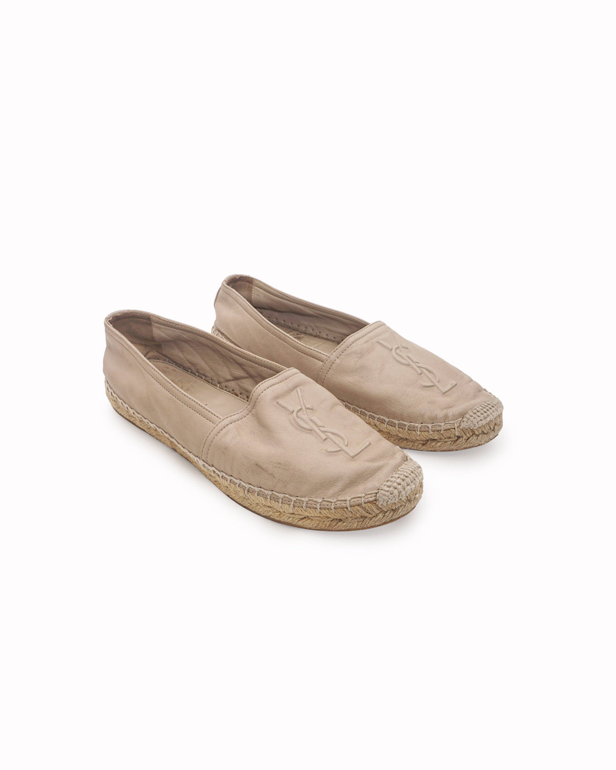 Saint Laurent Light Beige Monogram Leather Espadrilles