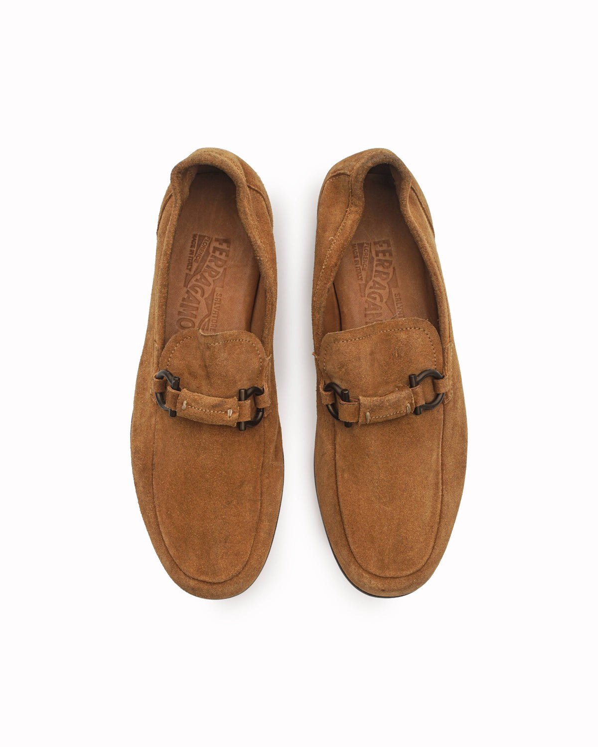 Salvatore Ferragamo Tan Suede Gancini Driving Loafers