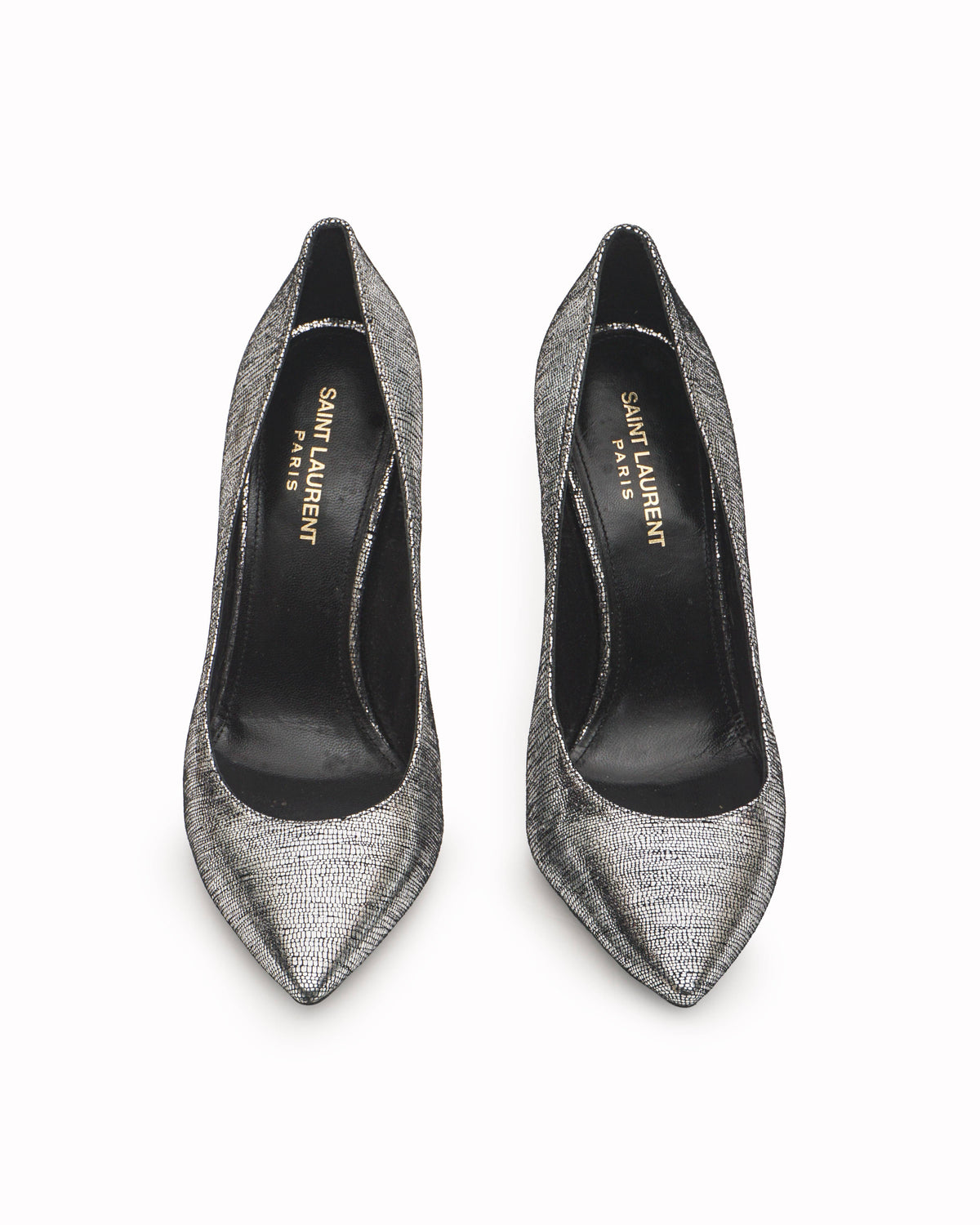 Saint Laurent Silver Textured Suede Opyum Pumps