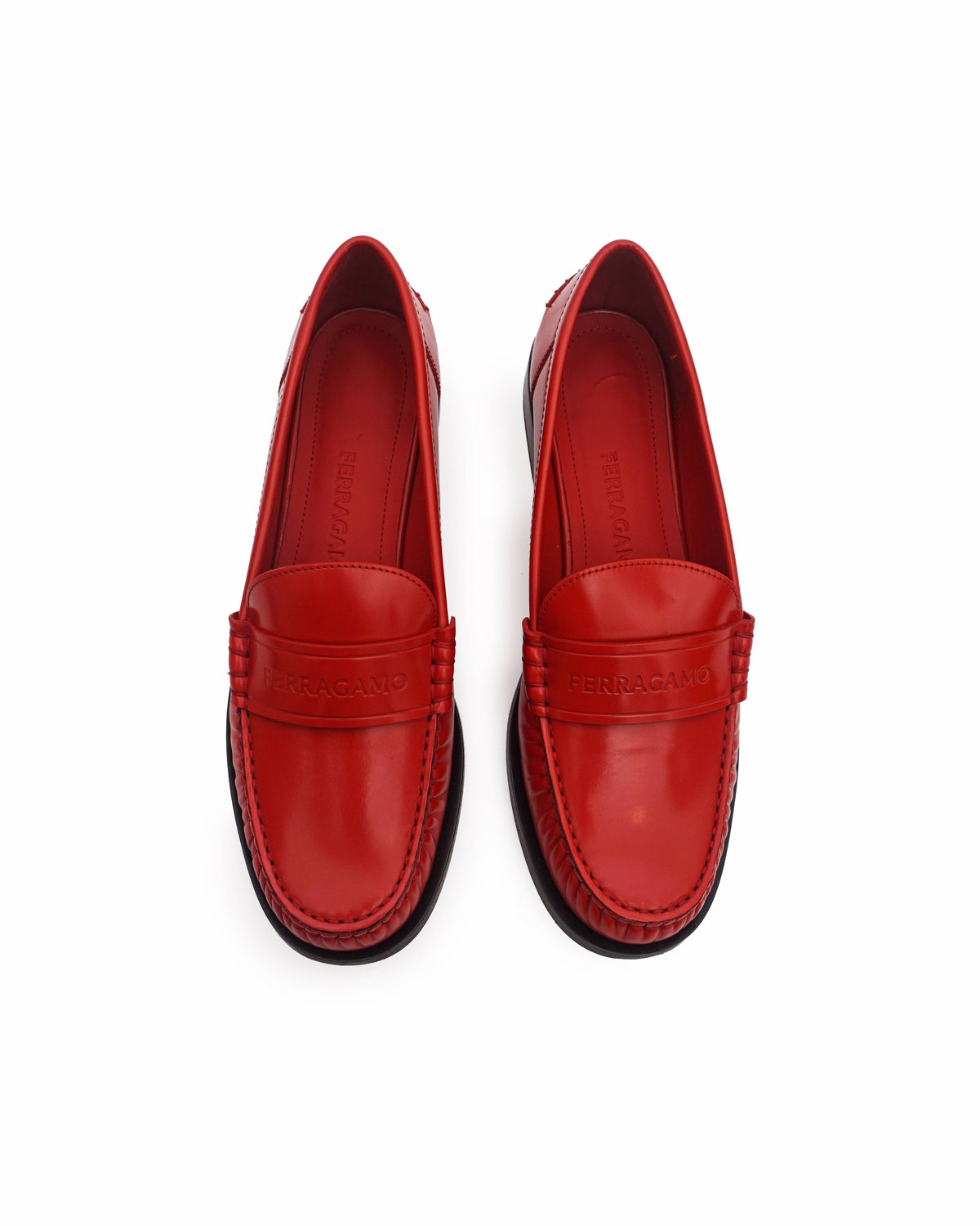Salvatore Ferragamo Red Logo-Embossed Leather Loafers