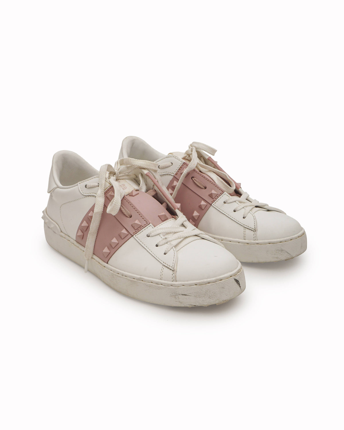 Valentino Garavani Rockstud Untitled Pink White Leather Sneakers