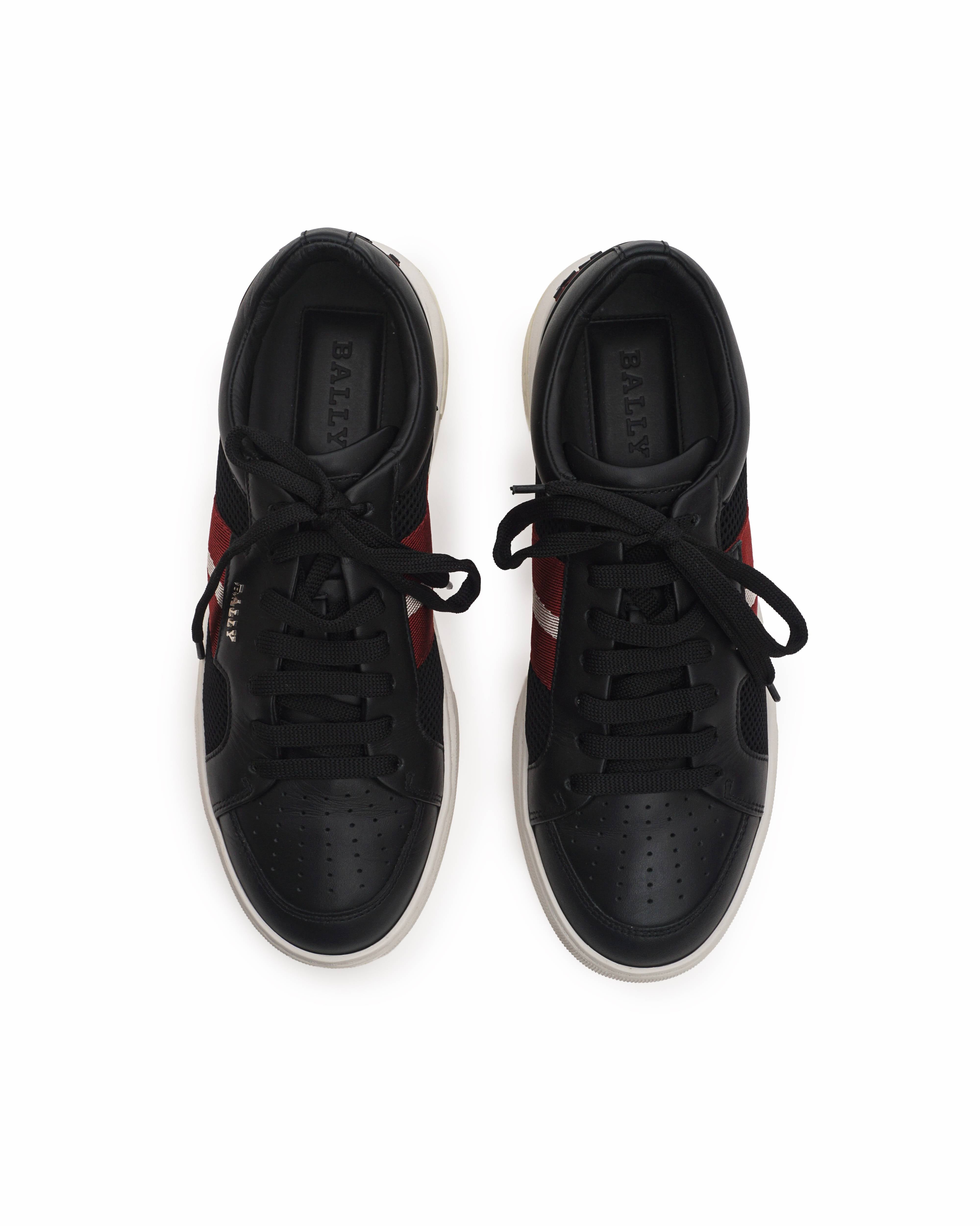 Bally Black Leather and Mesh Raise Stripe Sneakers