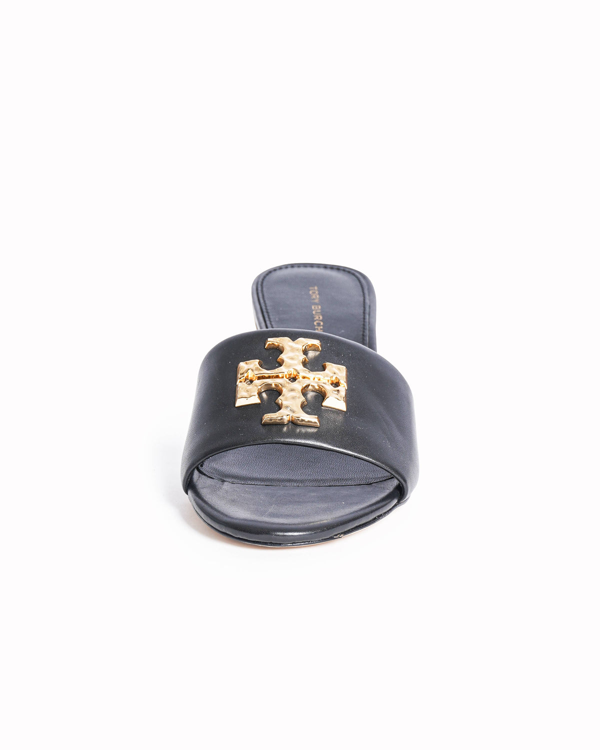 Tory Burch Everly Block Heels In Black With Gold Tone Accent