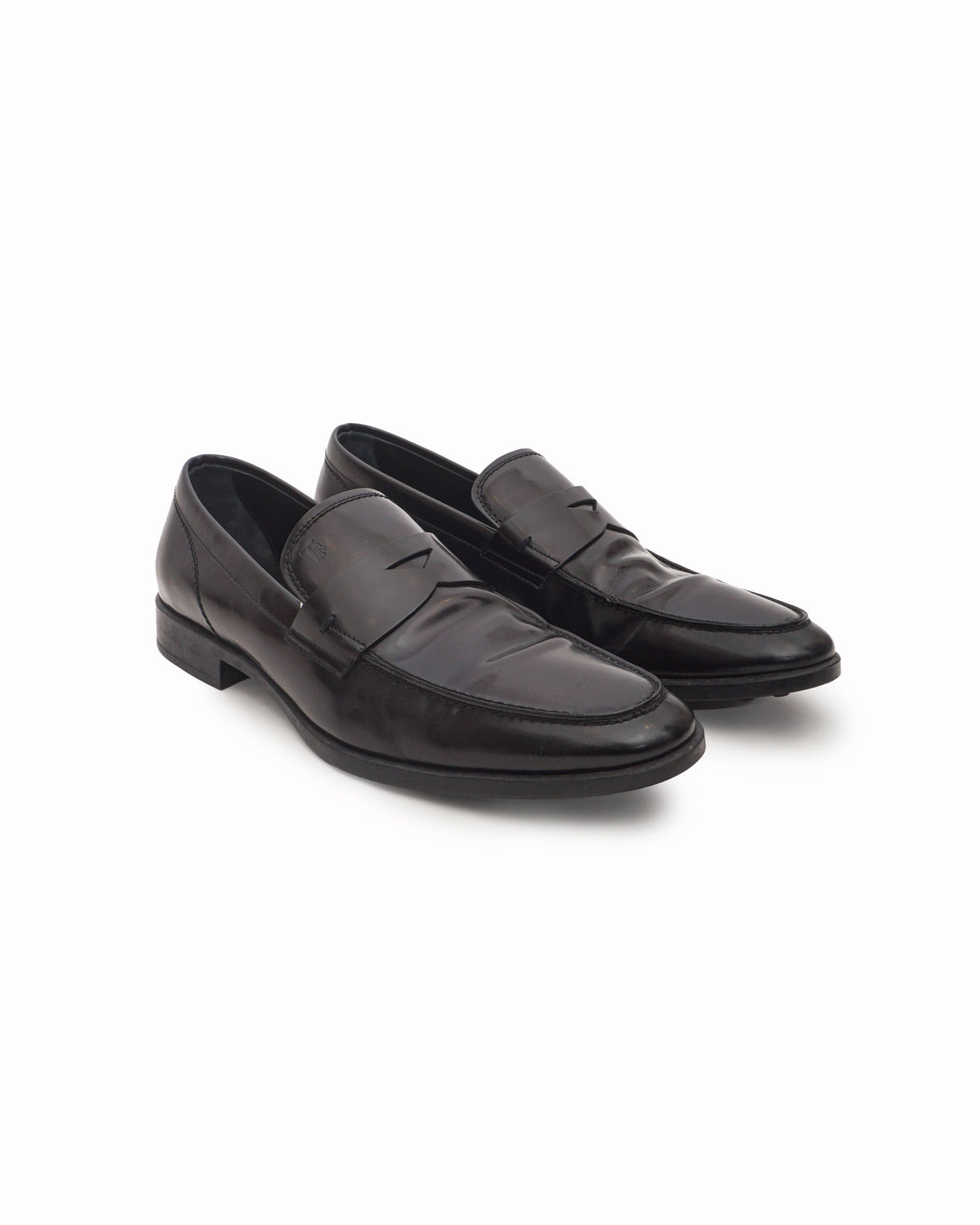 Tod's Black Spazzolato Leather Penny Loafers